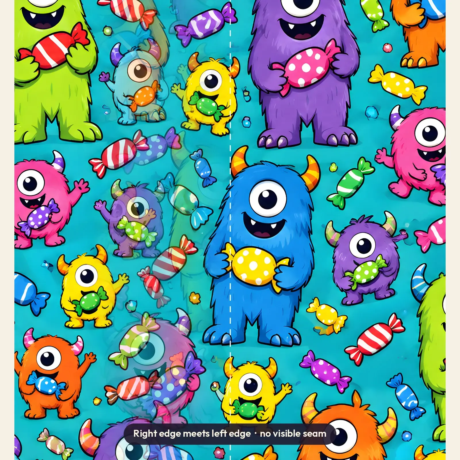 Friendly Fuzzy Monsters With Candy Tumbler Wrap PNG – Bright Teal Trick or Treat Design, preview 3 of 4