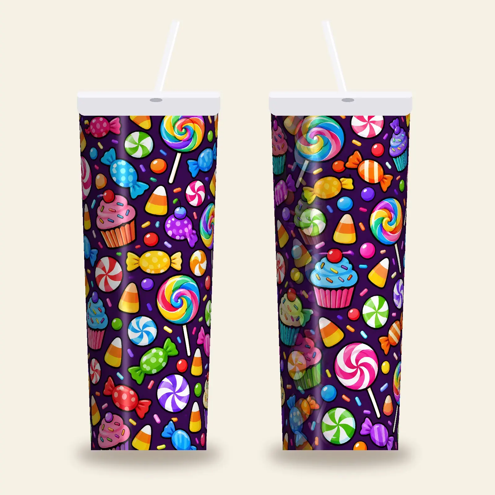 Halloween Candy Shop Pattern Tumbler Wrap PNG – Lollipops and Wrapped Sweets Sublimation, preview 1 of 4