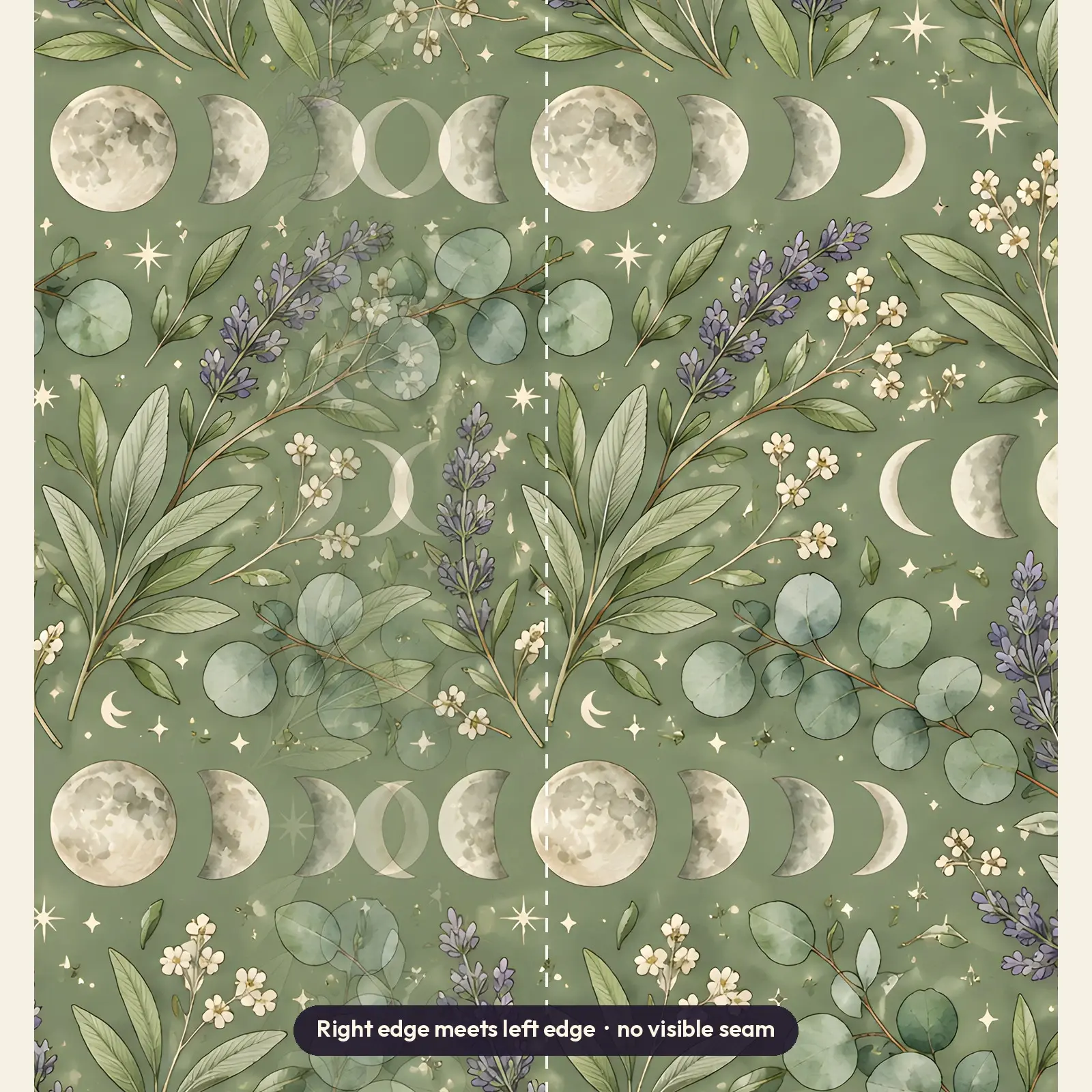 Moon Phases and Sage Sprigs 20 oz Tumbler Wrap PNG – Witchy Botanical Sublimation Design, preview 3 of 4