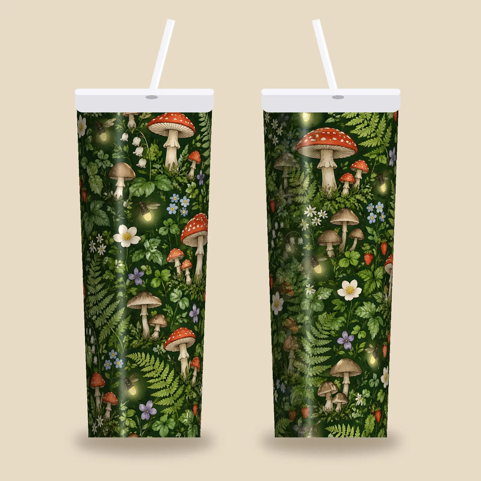 Toadstools and Ferns Forest Magic Tumbler Wrap PNG – Cottagecore Witchy Sublimation preview