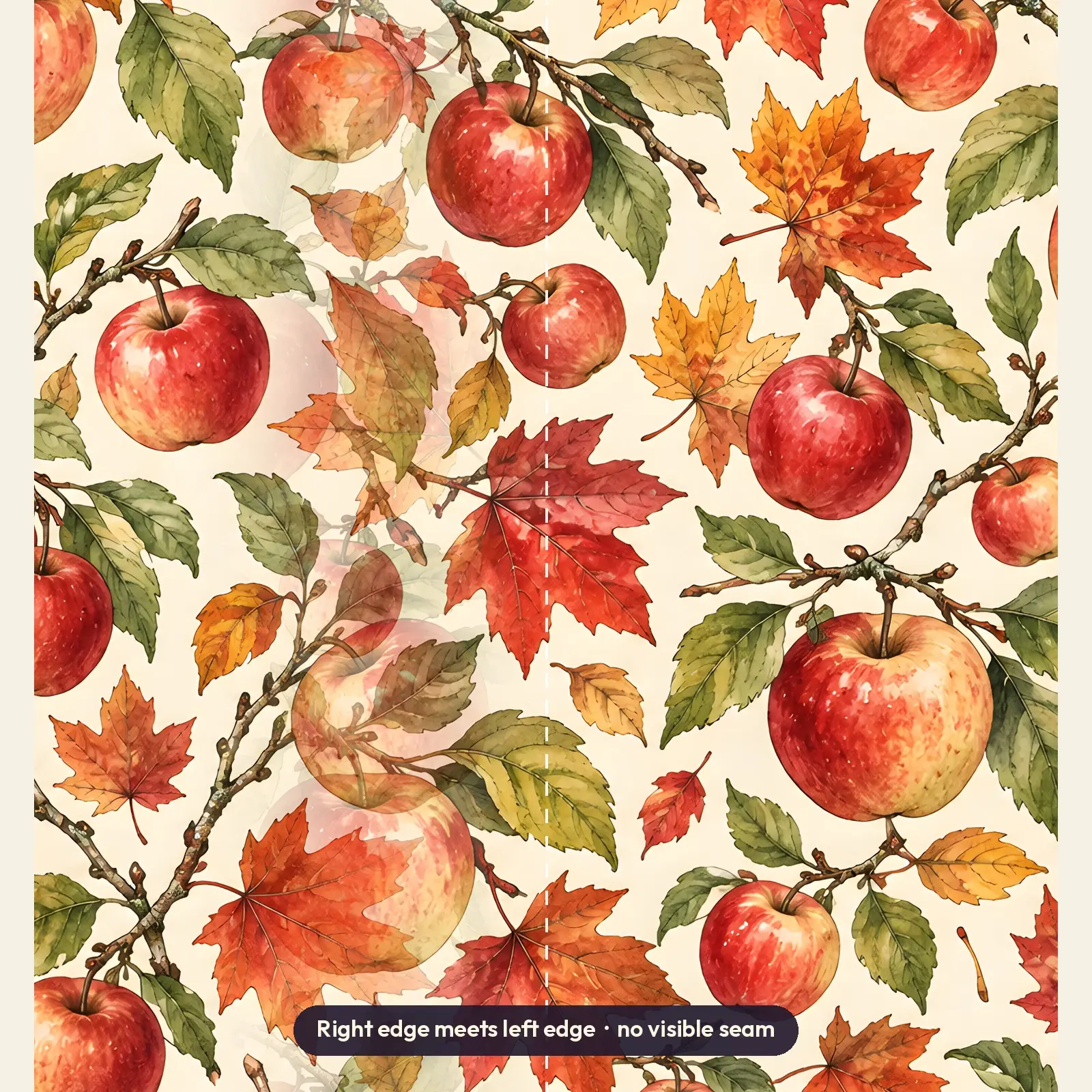 Watercolor Apples and Maple Leaves Tumbler Wrap PNG – Orchard Fall Sublimation Design, preview 3 of 4