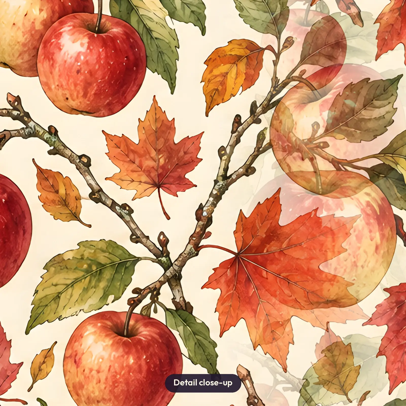 Watercolor Apples and Maple Leaves Tumbler Wrap PNG – Orchard Fall Sublimation Design, preview 4 of 4