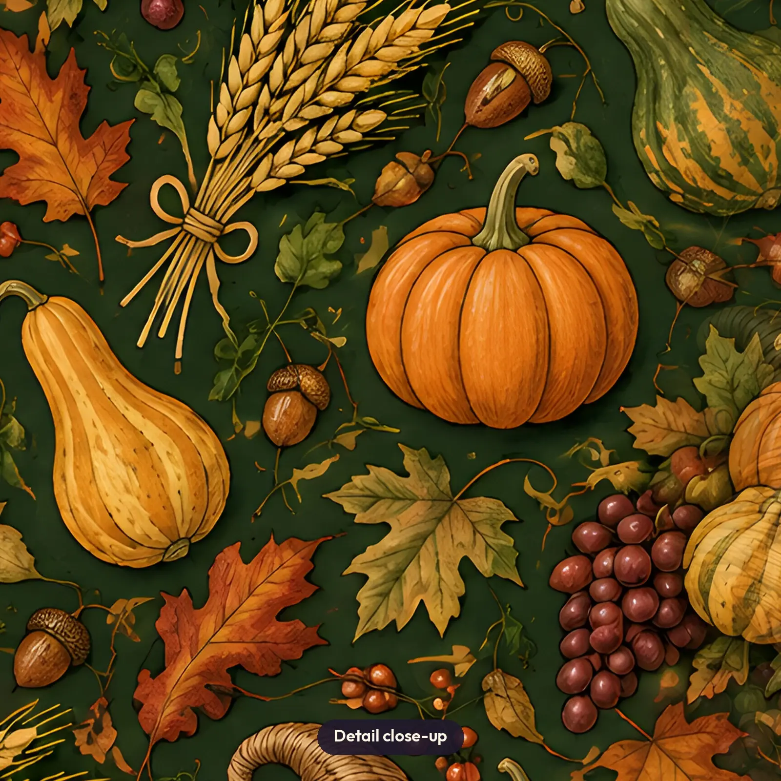 Cornucopia Wheat and Gourds Harvest Tumbler Wrap PNG – Deep Green and Orange Thanksgiving, preview 4 of 4