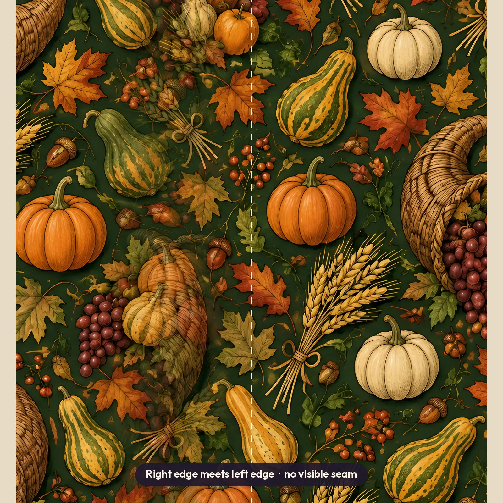 Cornucopia Wheat and Gourds Harvest Tumbler Wrap PNG – Deep Green and Orange Thanksgiving, preview 3 of 4