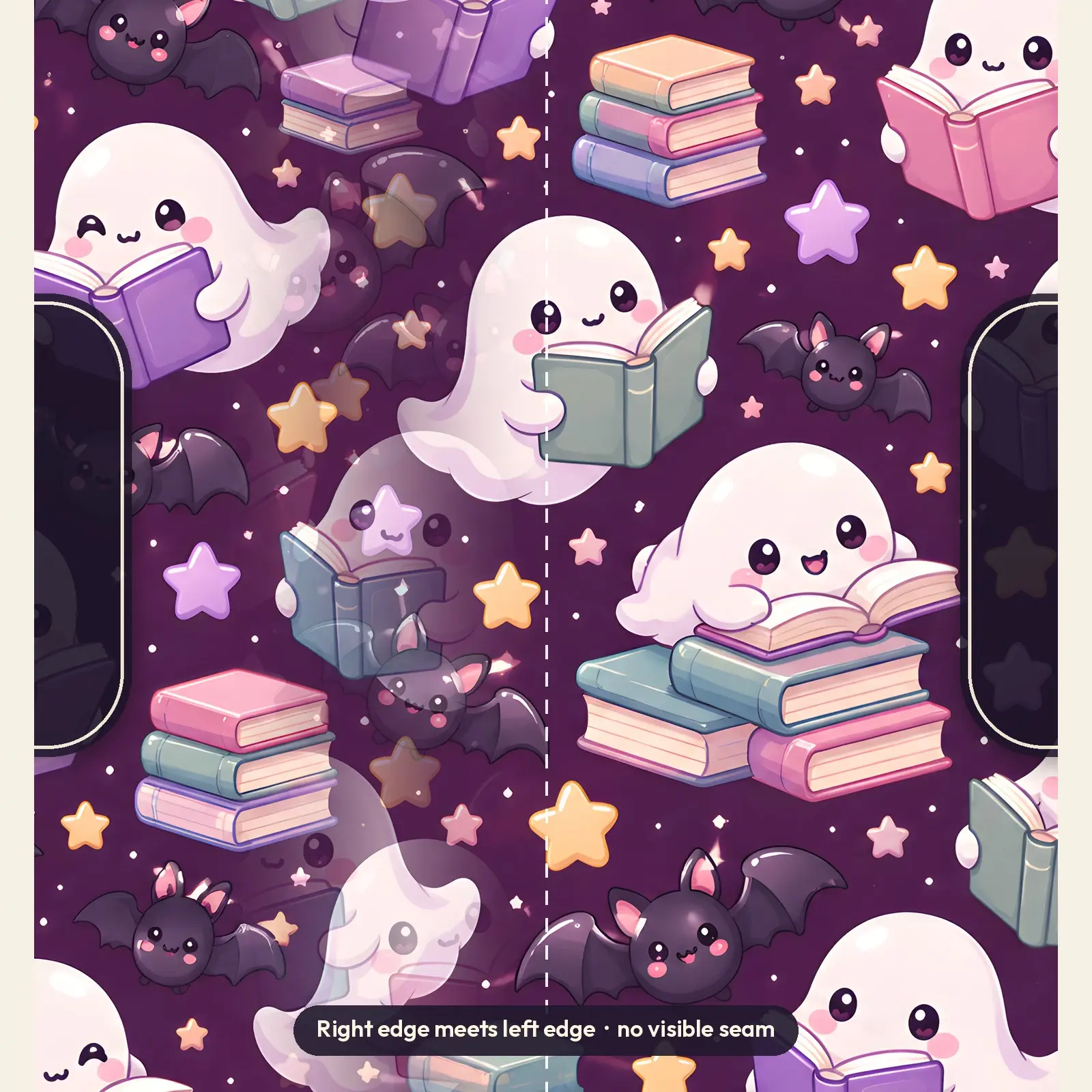 Bookish and Spooky Ghosts Reading Tumbler Wrap PNG – Librarian Halloween Design, preview 3 of 4