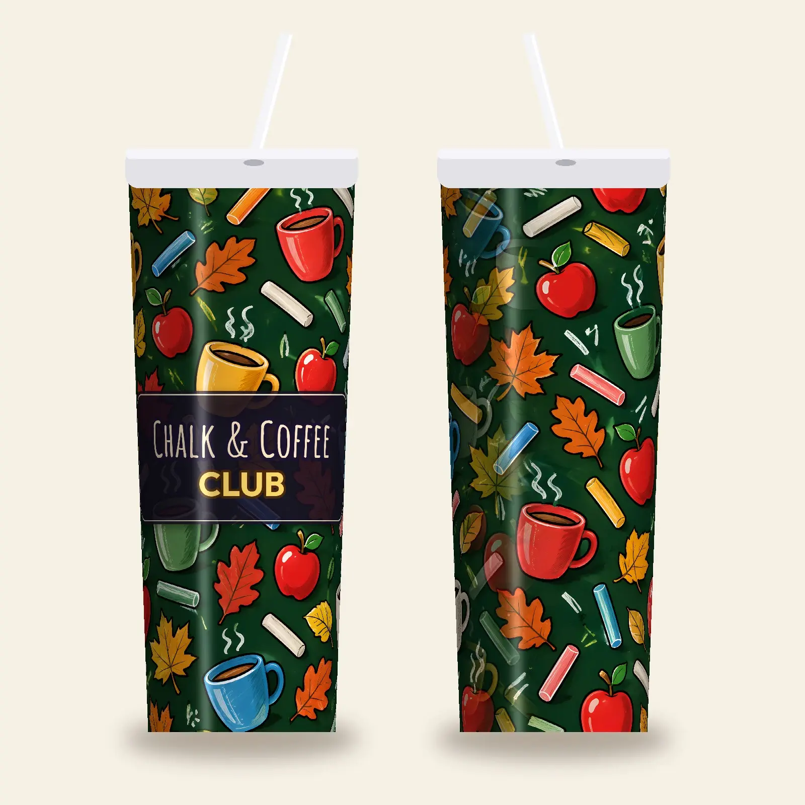 Chalk and Coffee Club Tumbler Wrap PNG – Chalkboard Style Teacher Sublimation Design preview