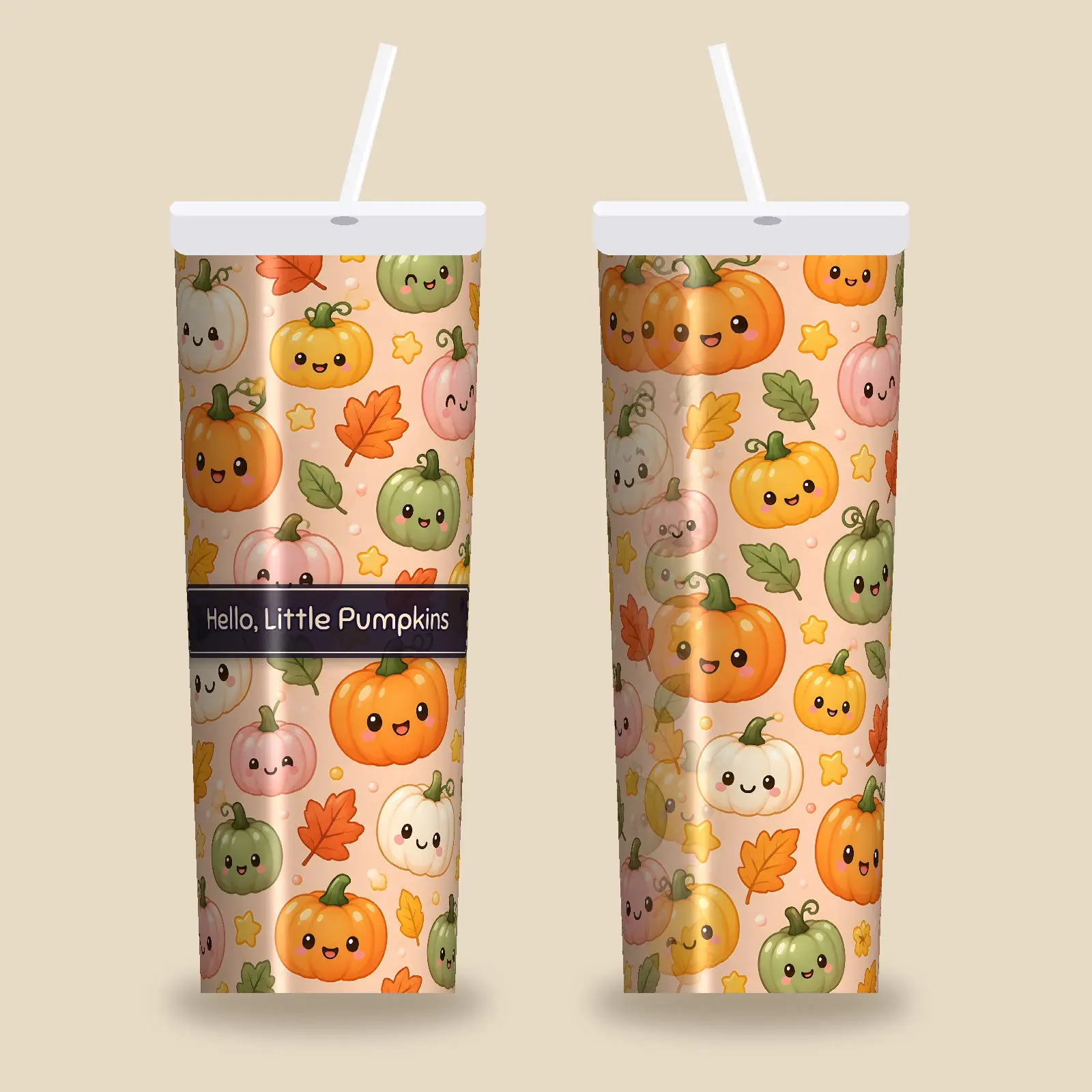 Hello Little Pumpkins Classroom Tumbler Wrap PNG – Rows of Pumpkins Teacher Gift Design preview
