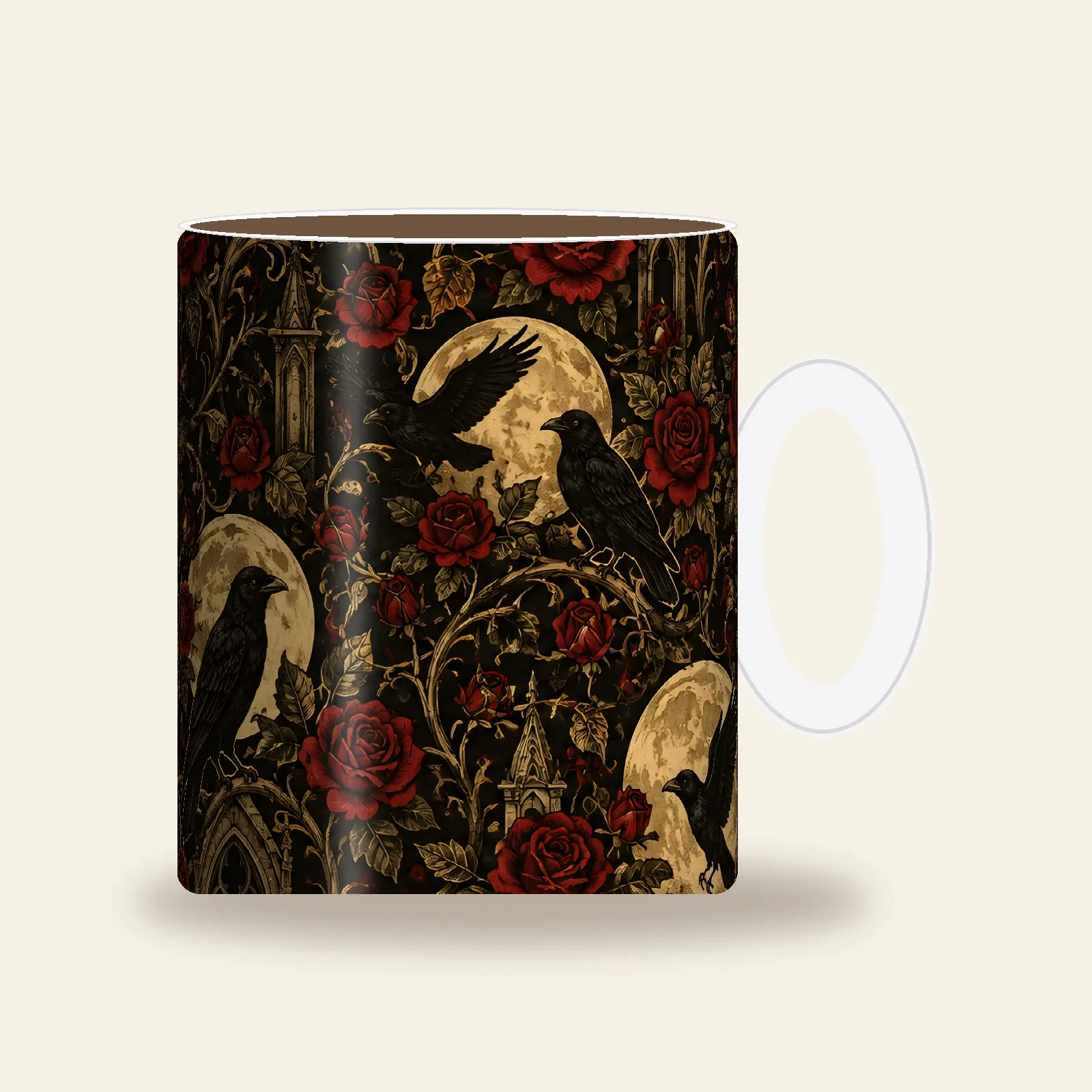 Raven and Moon Gothic Floral Mug Wrap PNG – Text-Free 11 oz and 15 oz Sublimation Design preview