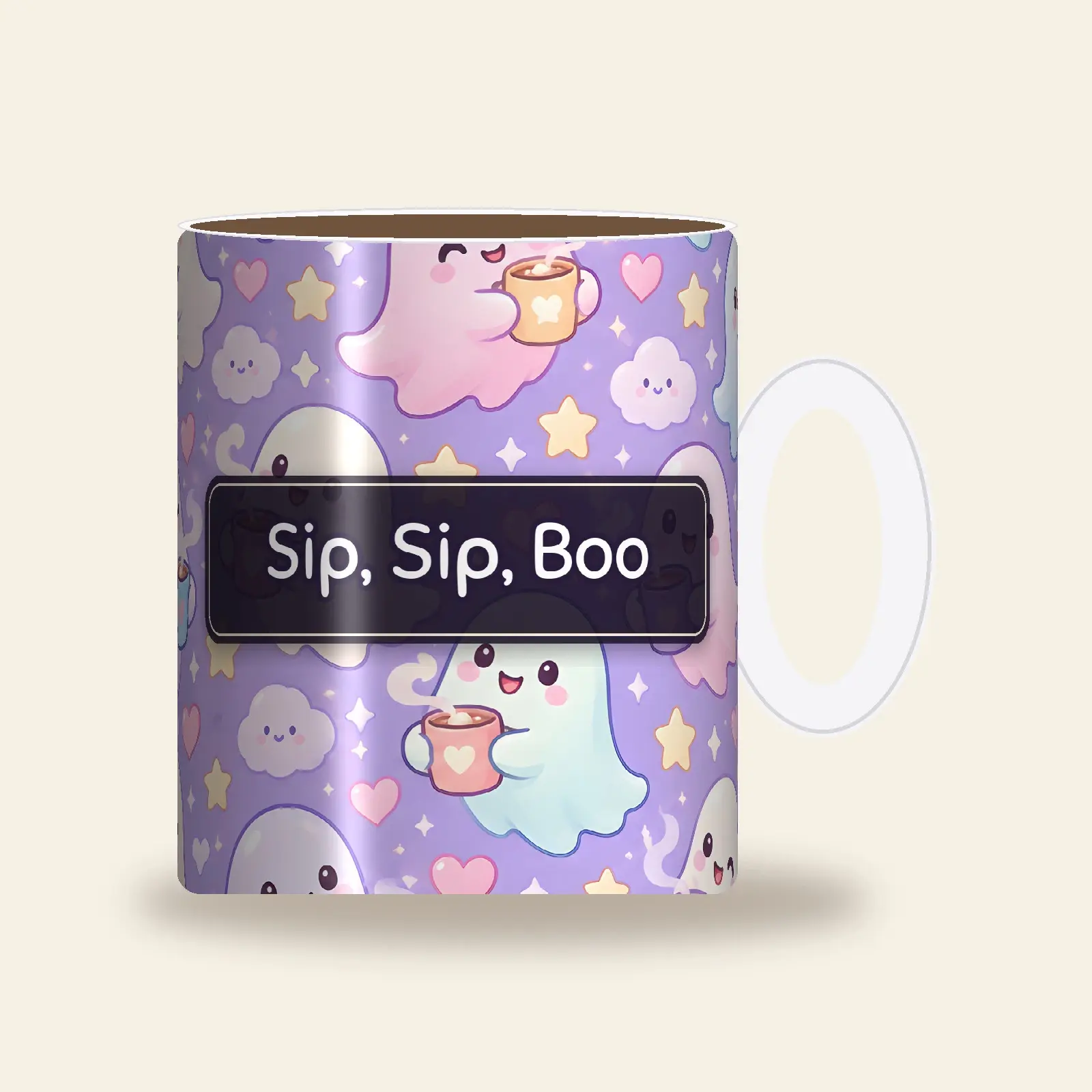 Sip Sip Boo Ghosts With Mugs Wrap PNG – Cute 11 oz and 15 oz Halloween Sublimation, preview 1 of 4