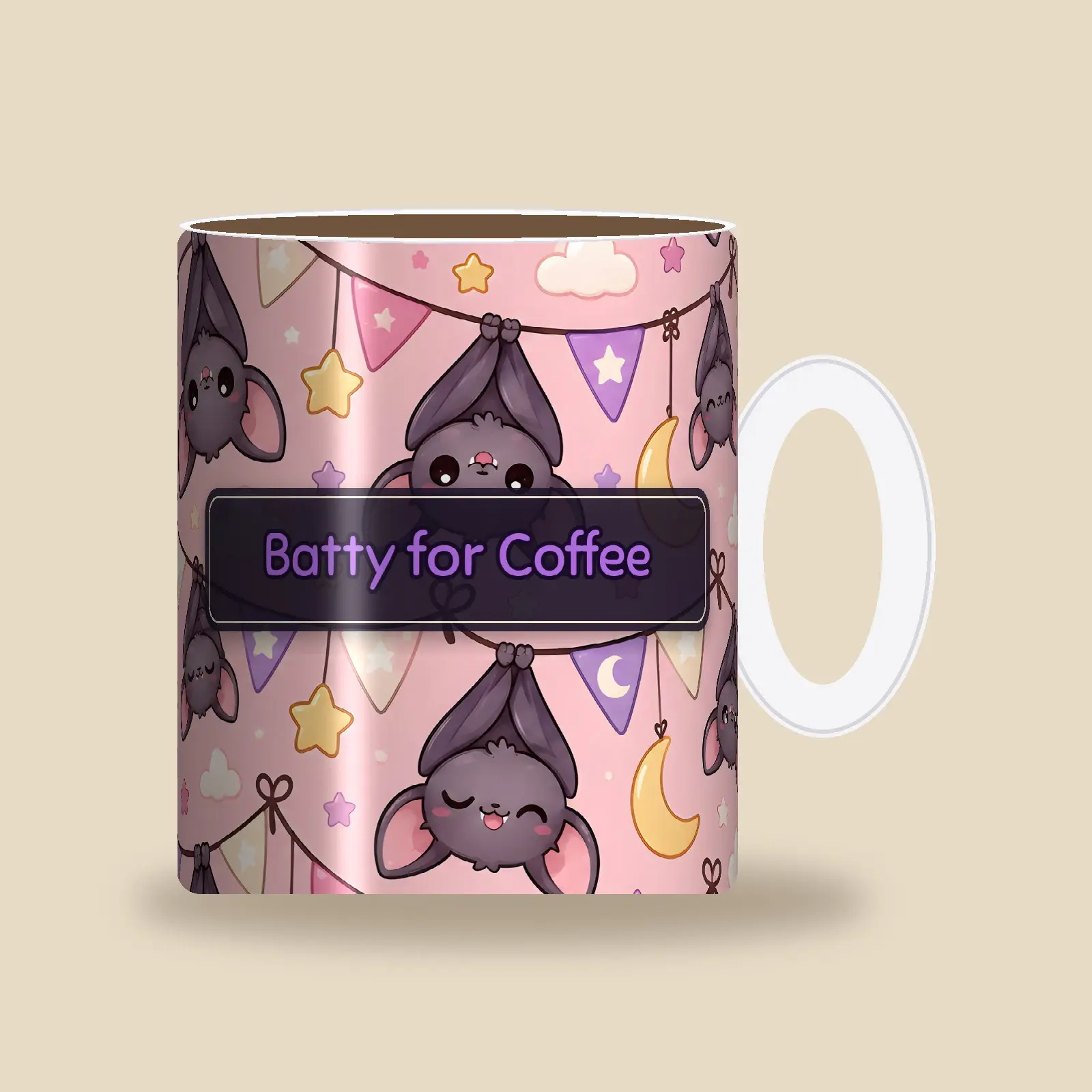 Batty for Coffee Bat Garland Mug Wrap PNG – Kawaii 11 oz and 15 oz Halloween Design preview