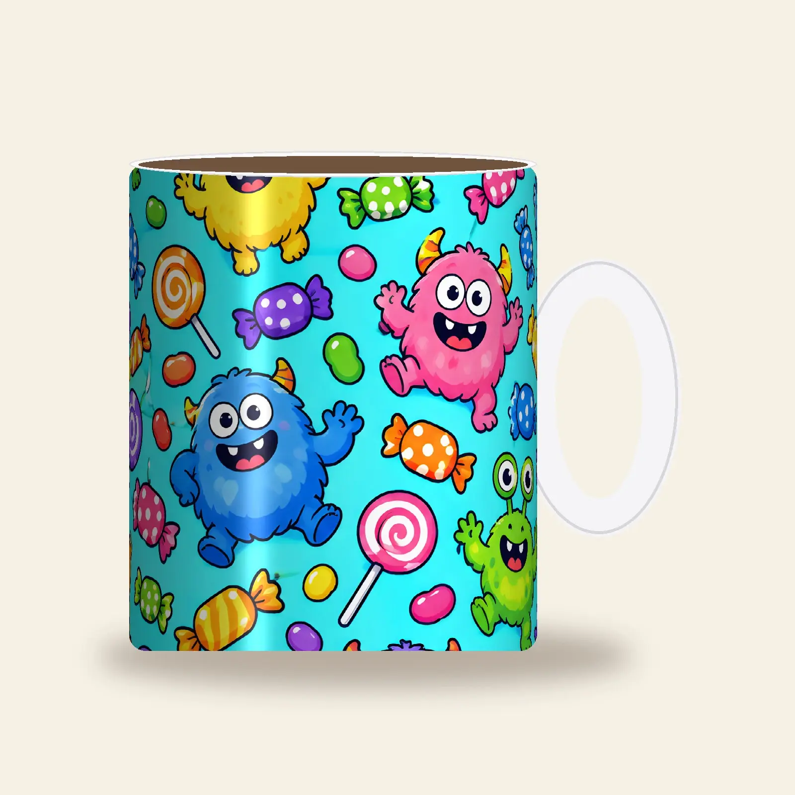 Friendly Monsters and Candy Pattern Mug Wrap PNG – Text-Free 11 oz 15 oz Sublimation preview