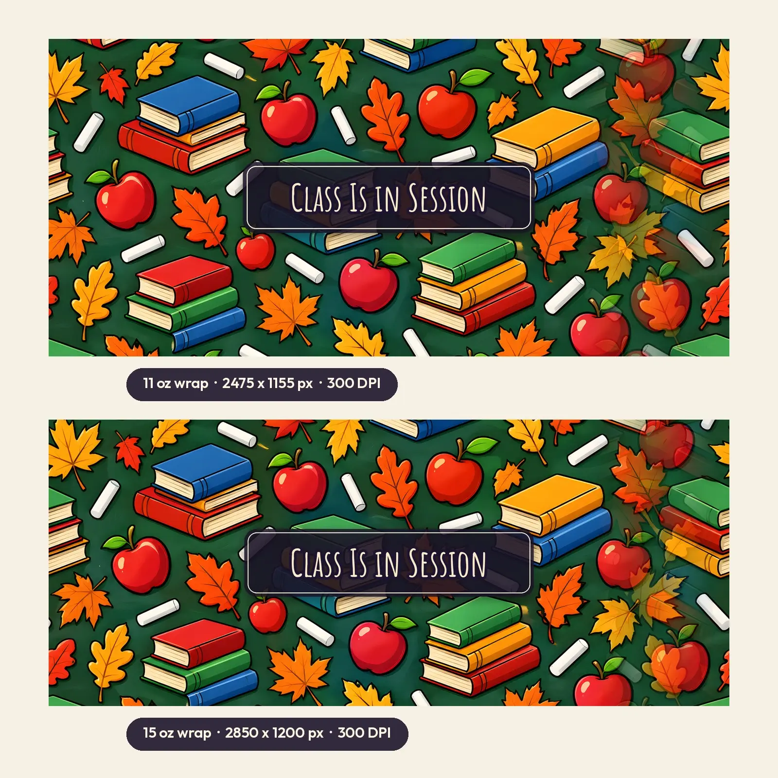 Class Is in Session Books and Chalk Mug Wrap PNG – Teacher 11 oz and 15 oz Sublimation, preview 2 of 4