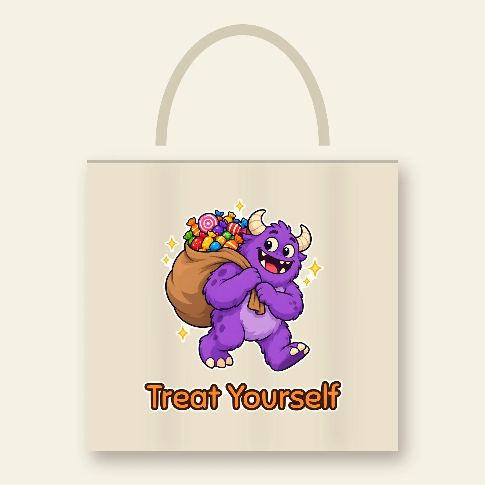 Treat Yourself Friendly Monster Candy Bag Tote Design – Transparent 4000x4000 PNG preview