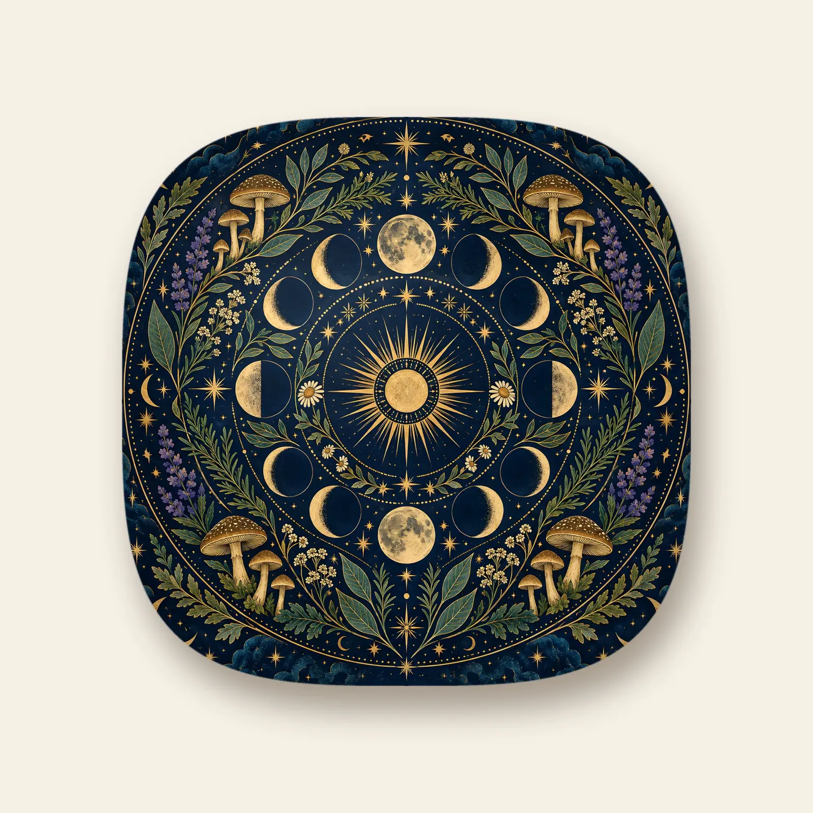 Celestial Moon and Herb Mandala Pillow Design PNG – 4000x4000 Witchy Square Art preview