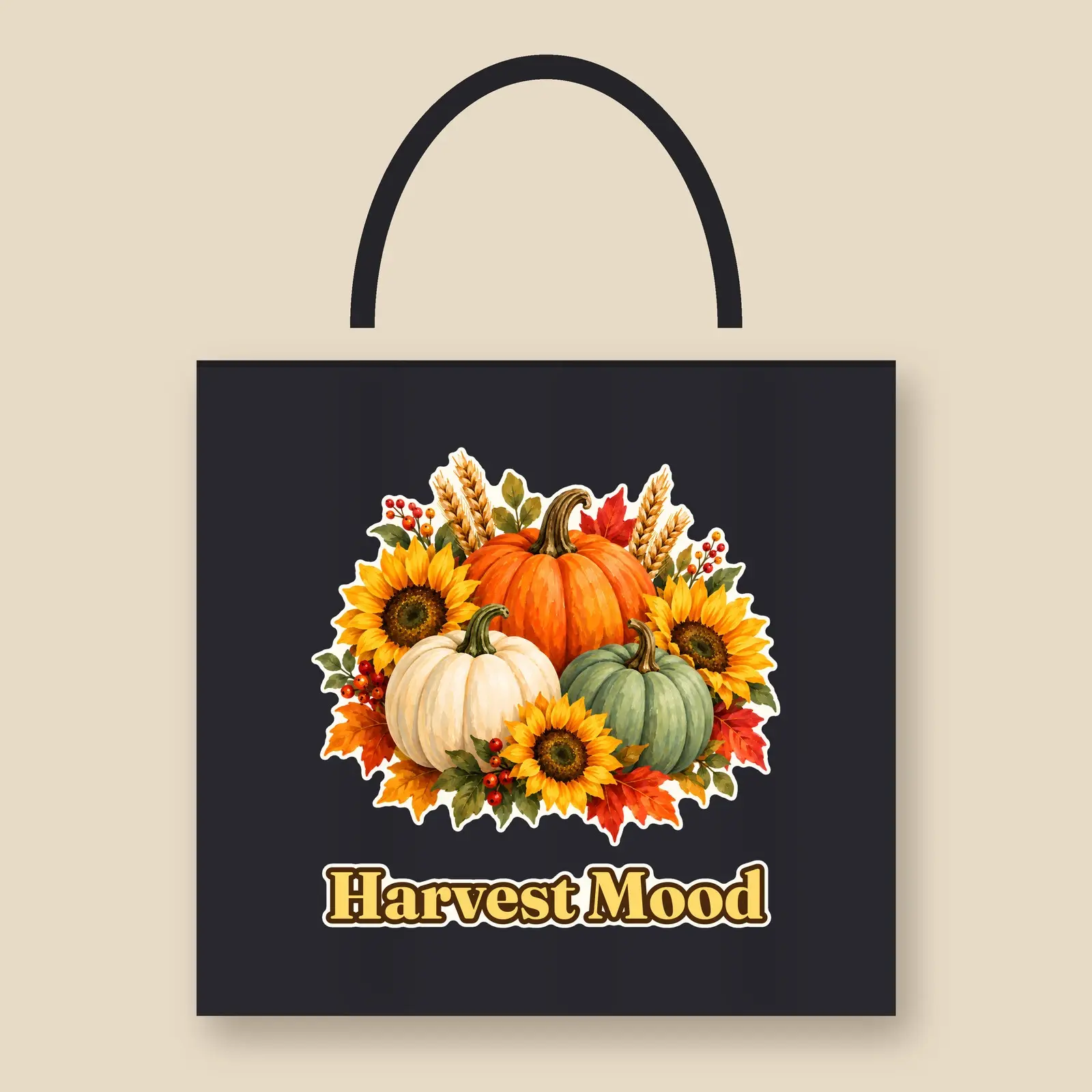 Harvest Mood Pumpkins and Sunflowers Tote Design – Transparent 4000x4000 Autumn PNG preview