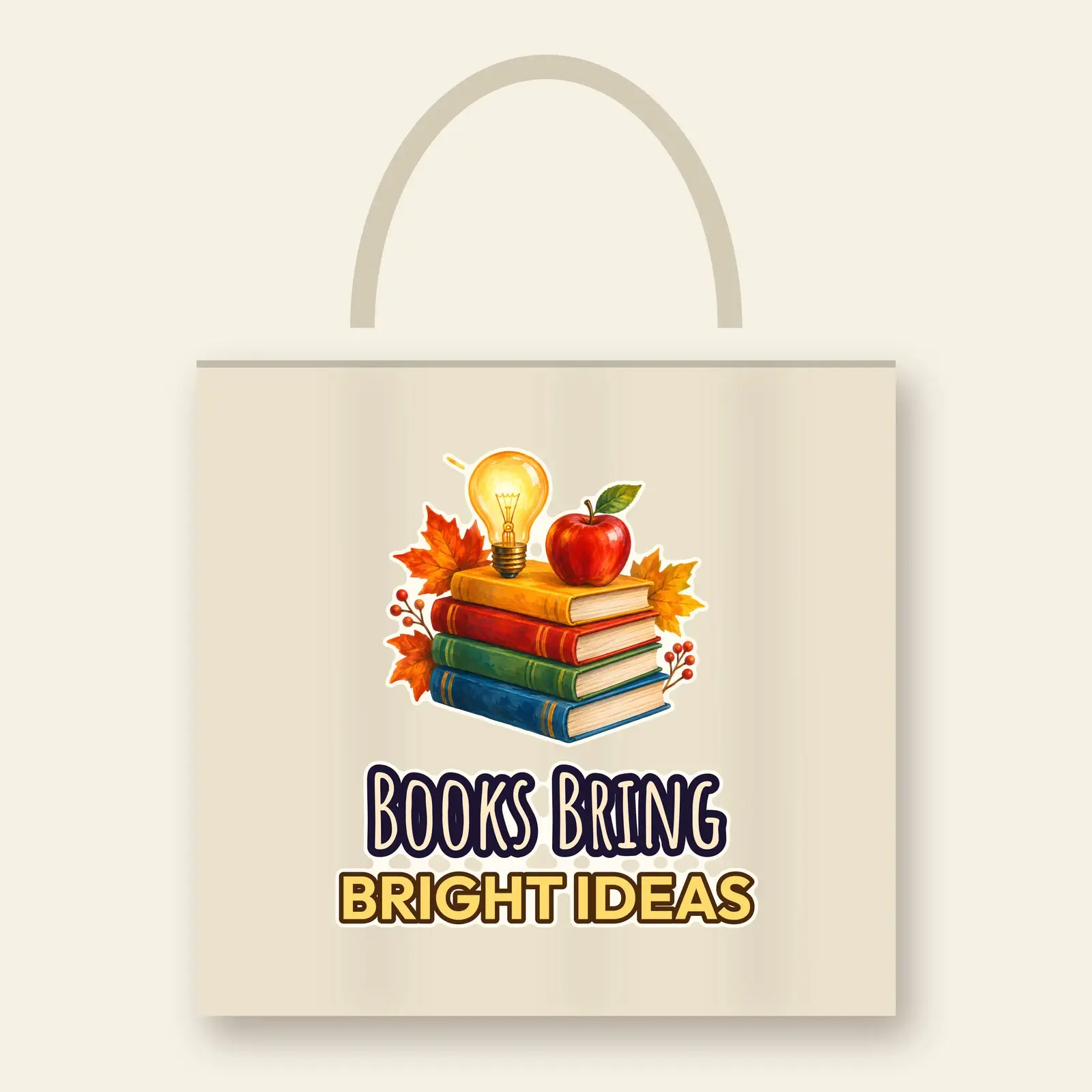 Books Bring Bright Ideas Book Stack Tote Design – Transparent 4000x4000 Teacher PNG preview