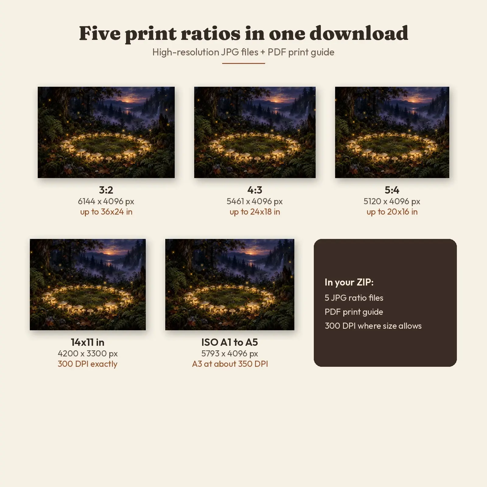 Fairy Ring of Mushrooms at Twilight Landscape Print, Mystical Forest Floor Painting, preview 3 of 4