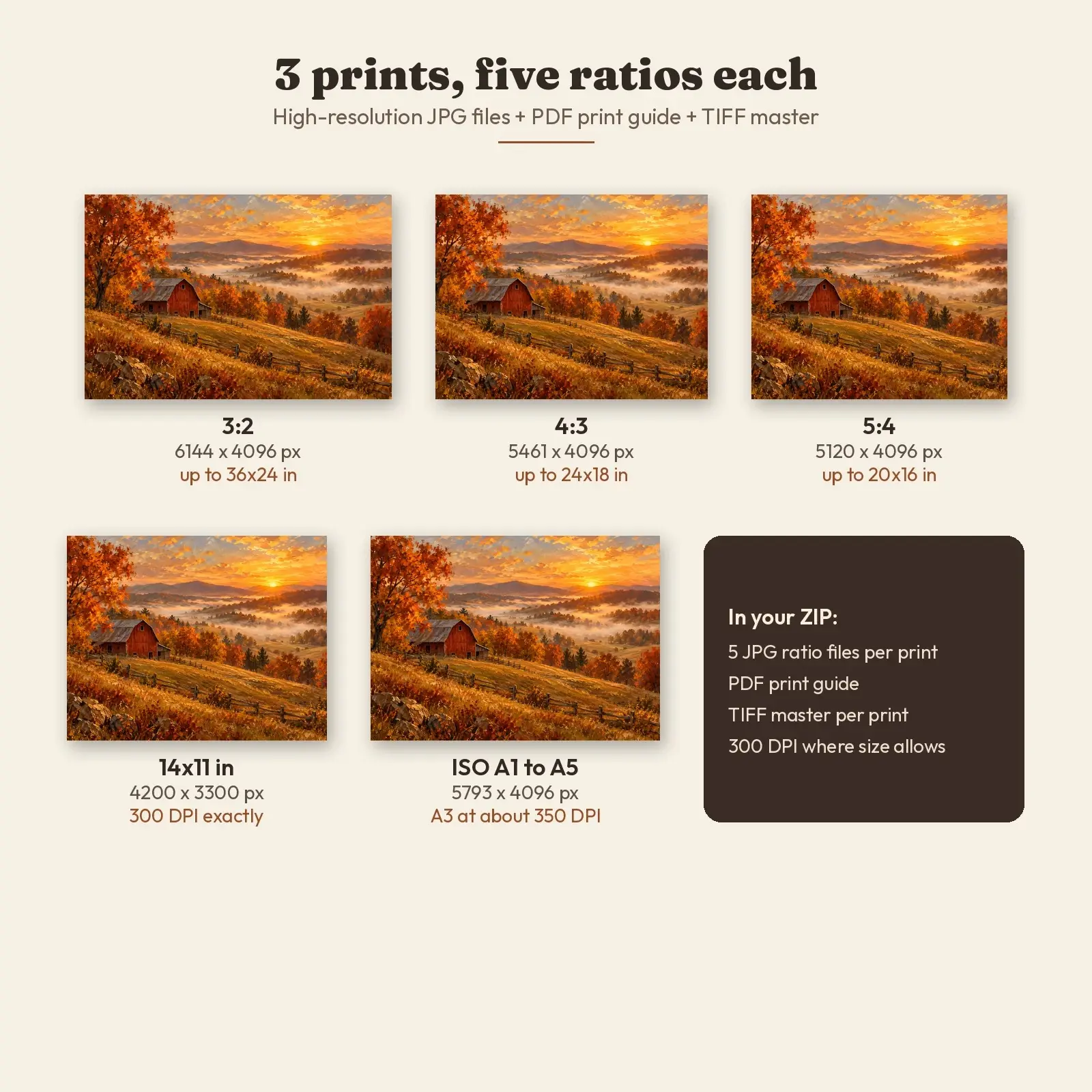Autumn Farm Landscape Set of 3, Printable Barn Orchard and Pumpkin Field Paintings, preview 3 of 4