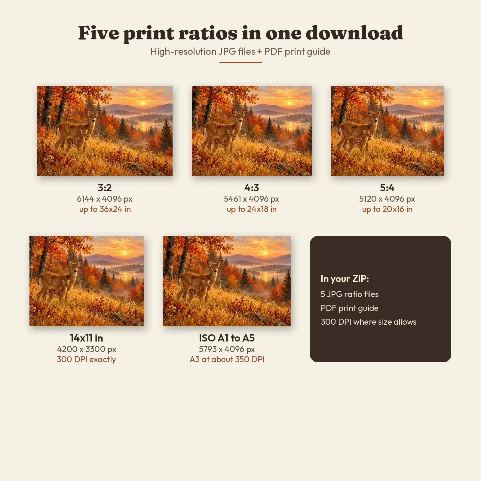 Deer in a Golden Autumn Meadow Landscape Printable Art, Cozy Forest Painting, preview 3 of 4