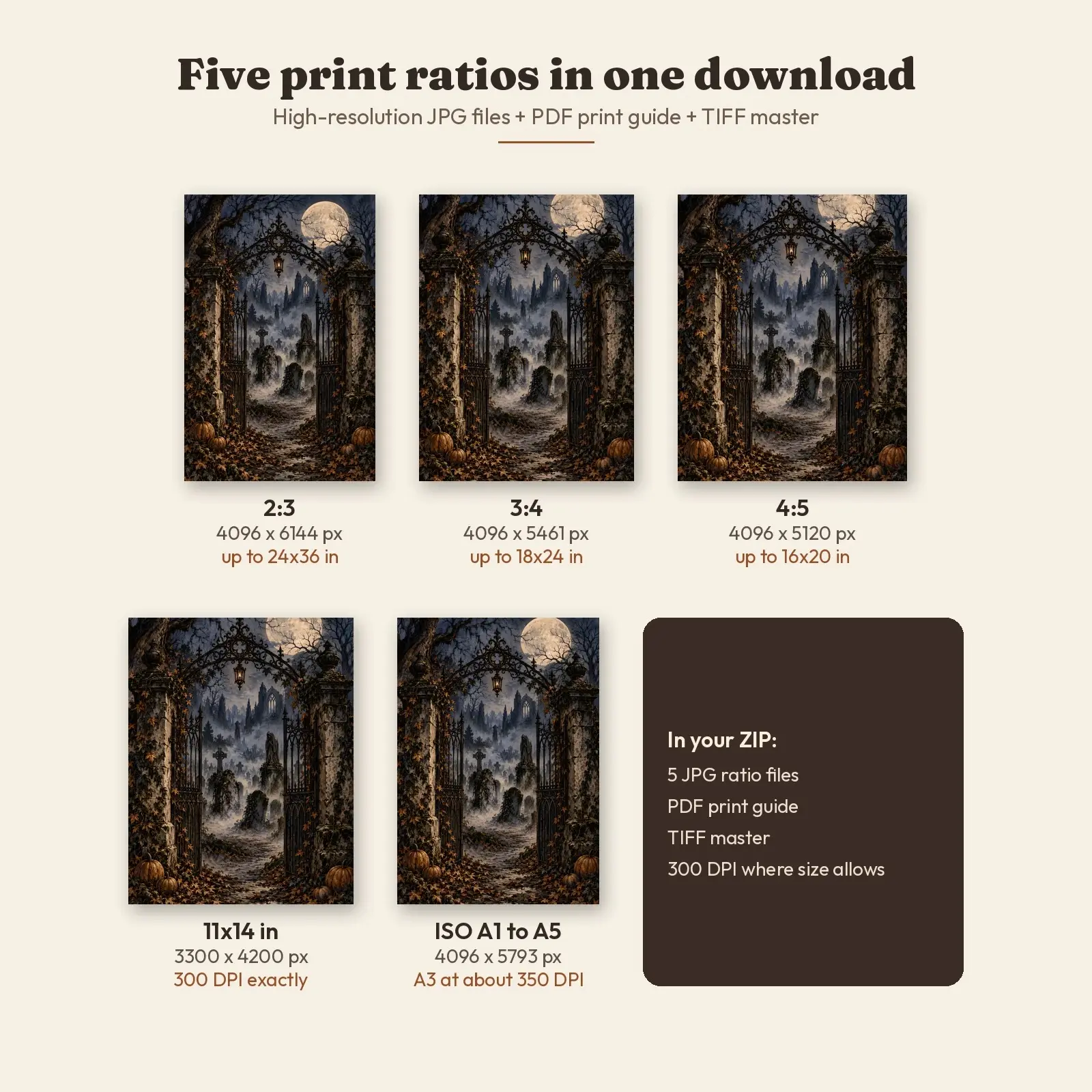 Old Cemetery Gates in Autumn Fog Printable Gothic Wall Art, Vintage Halloween Print, preview 3 of 4