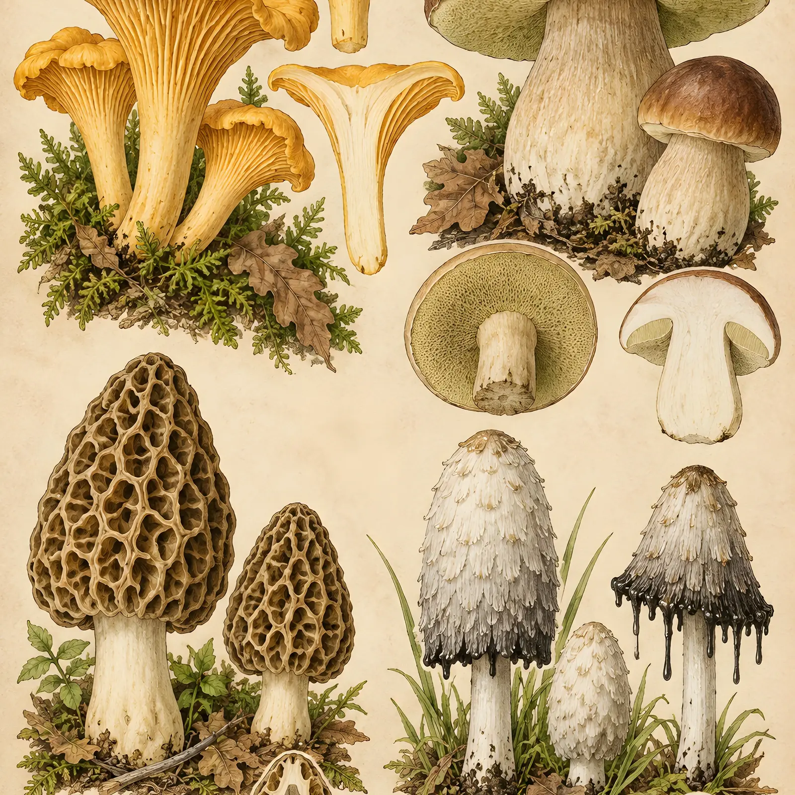 Wild Mushroom Specimen Plate Printable Botanical Art, Vintage Fungi Illustration, preview 1 of 4