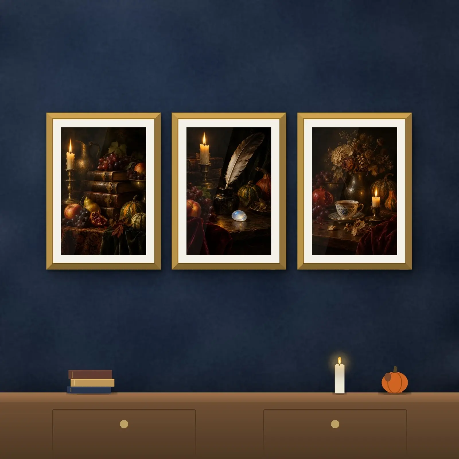 Dark Academia Candle and Book Still Life Set of 3, Printable Moody Study Wall Art preview