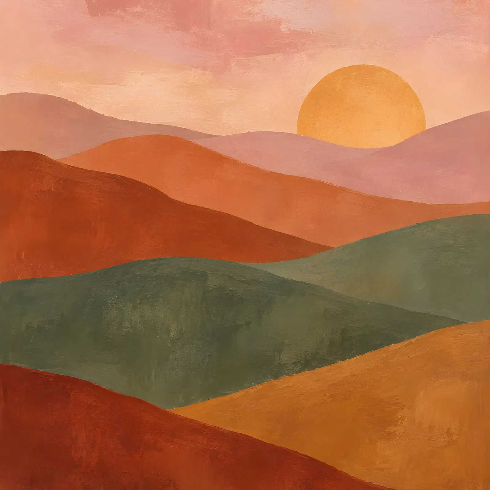 Golden Hour Abstract Landscape Printable Art, Amber Terracotta and Sage Modern Fall Print preview
