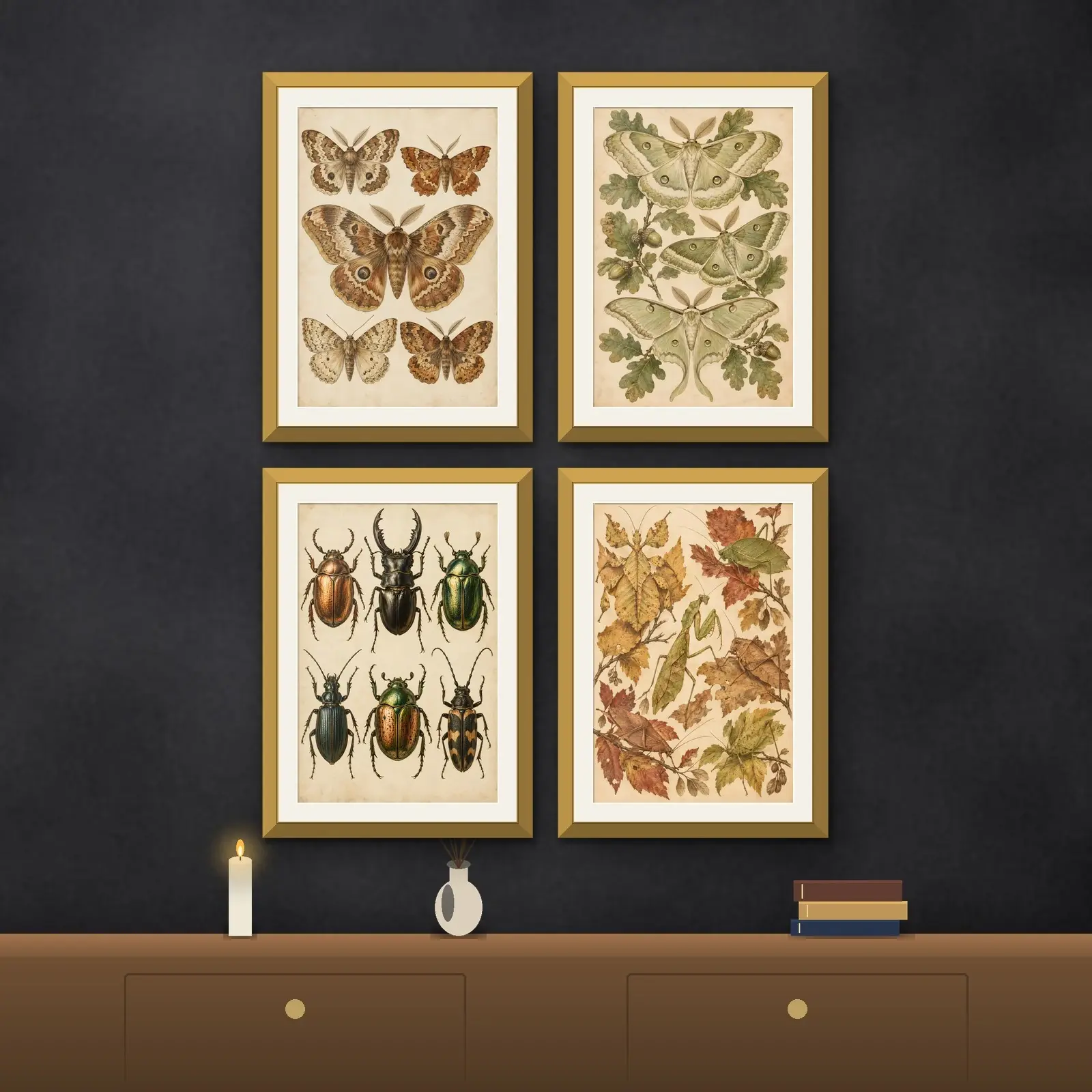 Vintage Moth and Beetle Plates Set of 4, Printable Entomology Wall Art for Autumn preview
