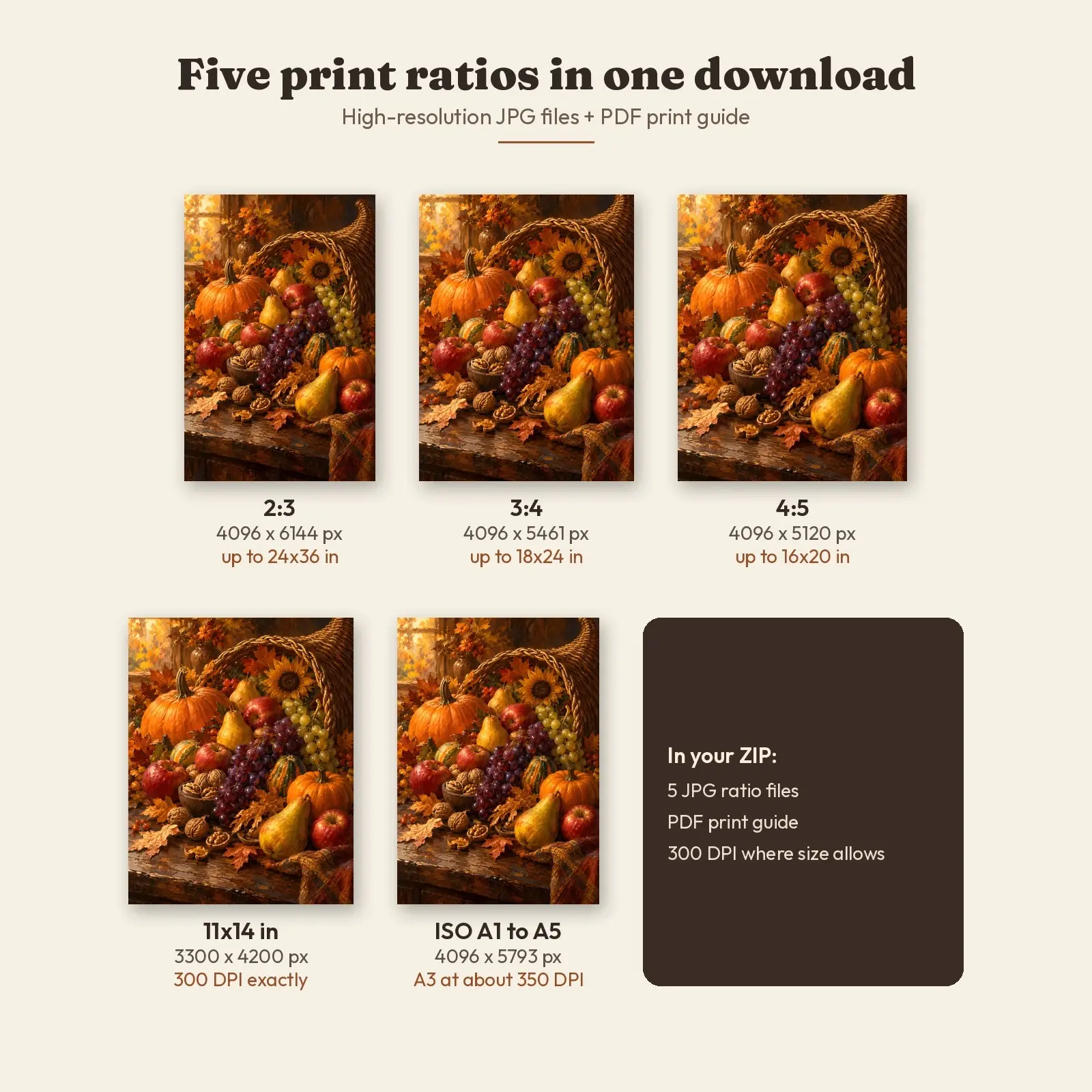 Harvest Cornucopia with Pumpkins and Pears Printable Thanksgiving Wall Art, Painterly Still Life, preview 3 of 4