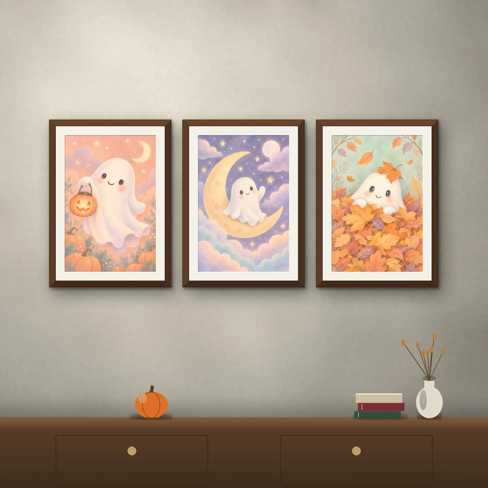 Friendly Ghost Nursery Prints Set of 3, Printable Pastel Halloween Baby Room Art, preview 4 of 4