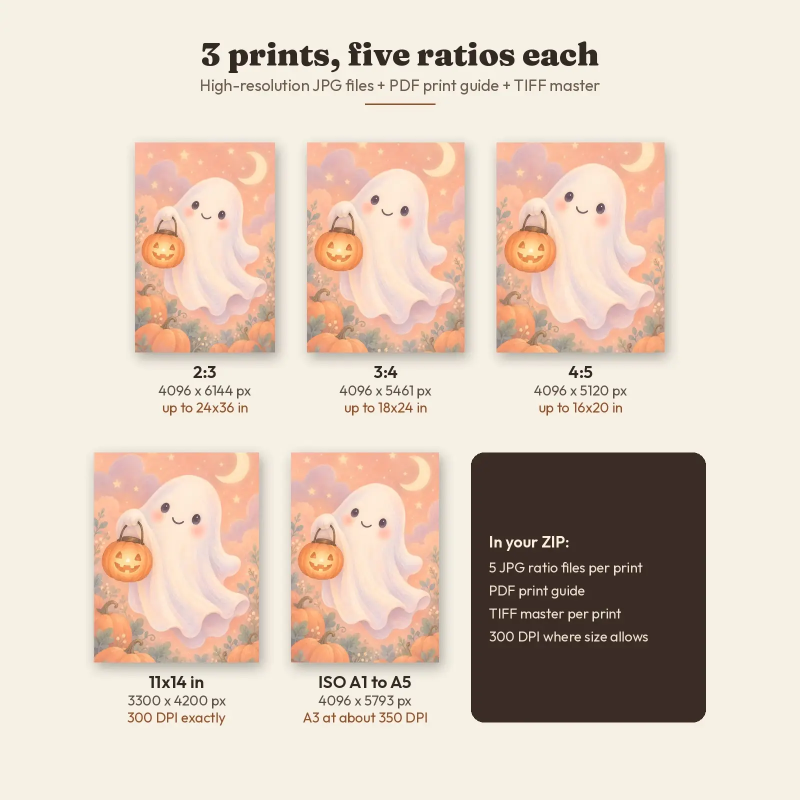 Friendly Ghost Nursery Prints Set of 3, Printable Pastel Halloween Baby Room Art, preview 3 of 4