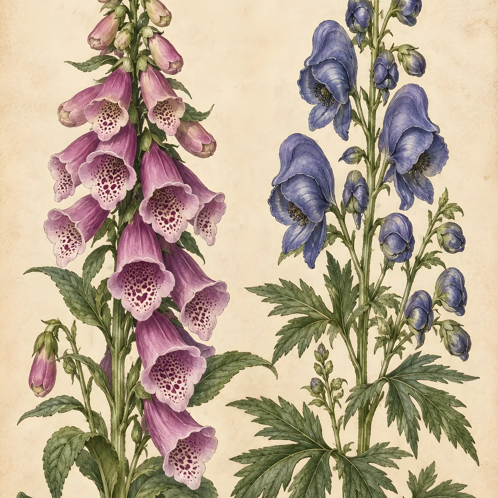Foxglove and Monkshood Botanical Plate Printable Art, Witch's Garden Illustration preview
