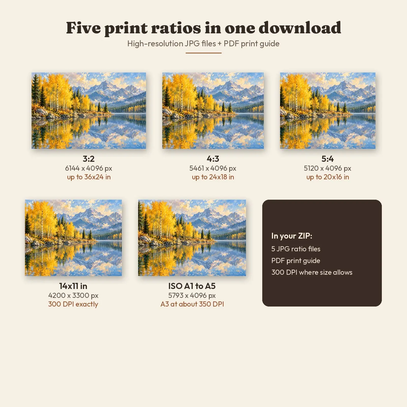 Golden Aspen Grove by a Mountain Lake Printable Autumn Landscape Painting, preview 3 of 4