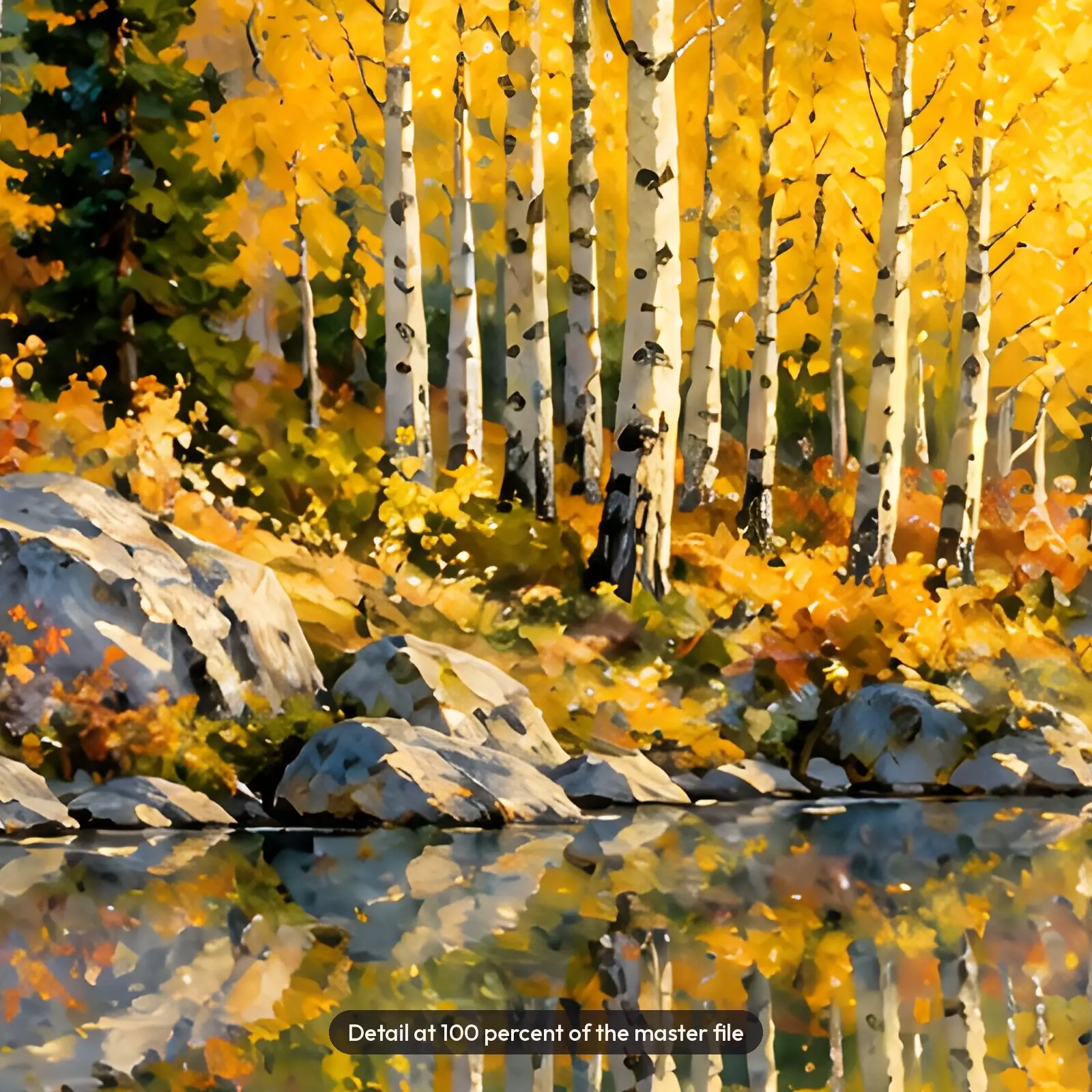 Golden Aspen Grove by a Mountain Lake Printable Autumn Landscape Painting, preview 4 of 4