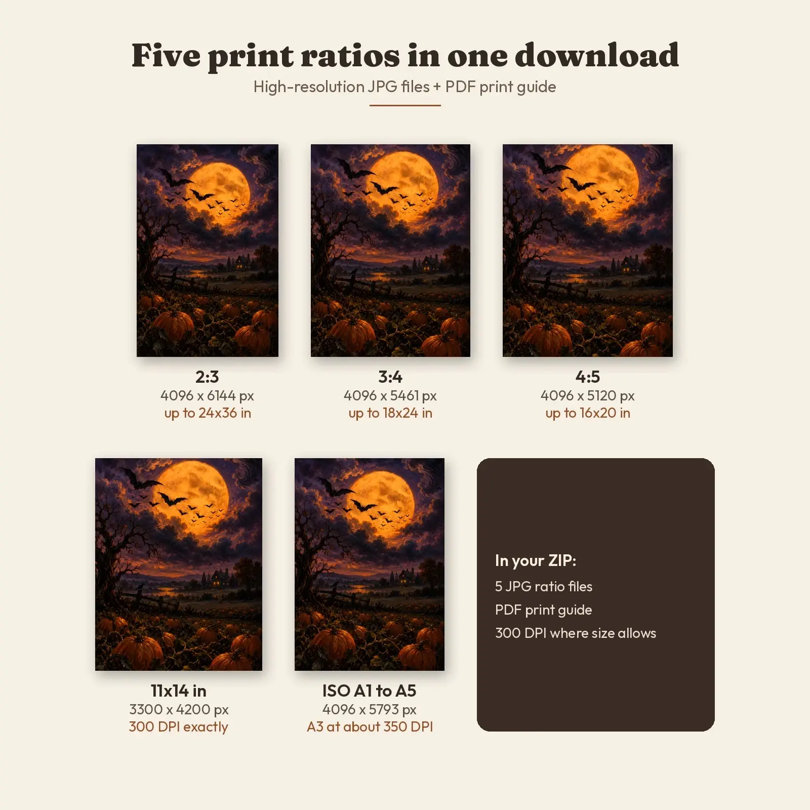 Bats Over the Harvest Moon Printable Halloween Wall Art, Dark Sky Oil Painting, preview 3 of 4