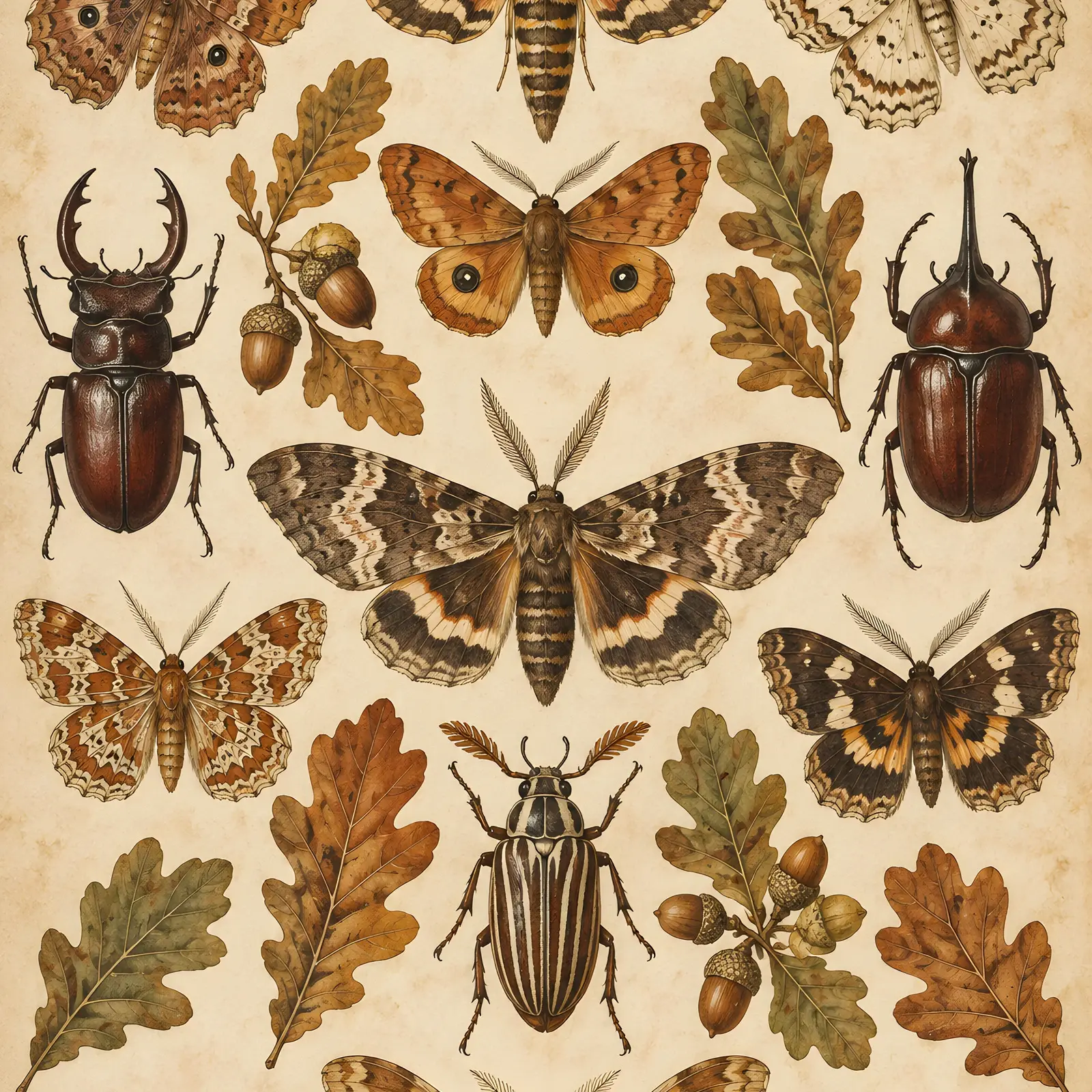 Autumn Moths and Beetles Entomology Plate, Printable Vintage Insect Wall Art preview