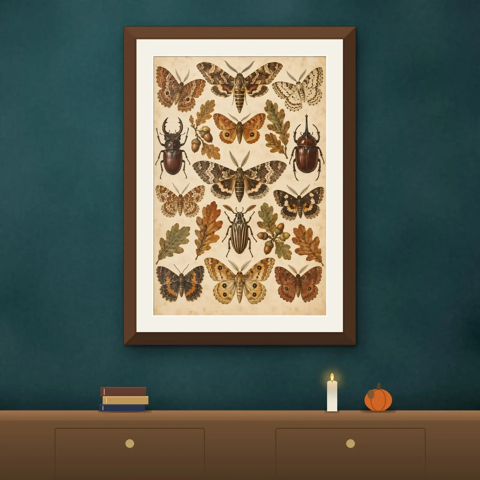 Autumn Moths and Beetles Entomology Plate, Printable Vintage Insect Wall Art, preview 2 of 4