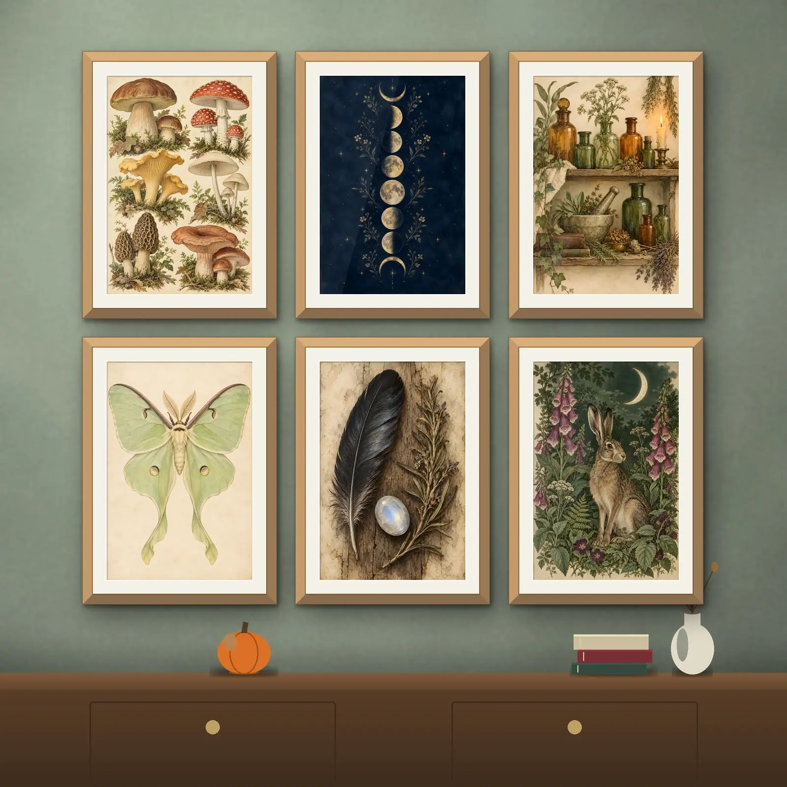 Witchy Gallery Wall Set of 6, Mixed Printable Apothecary and Moon Art Prints preview