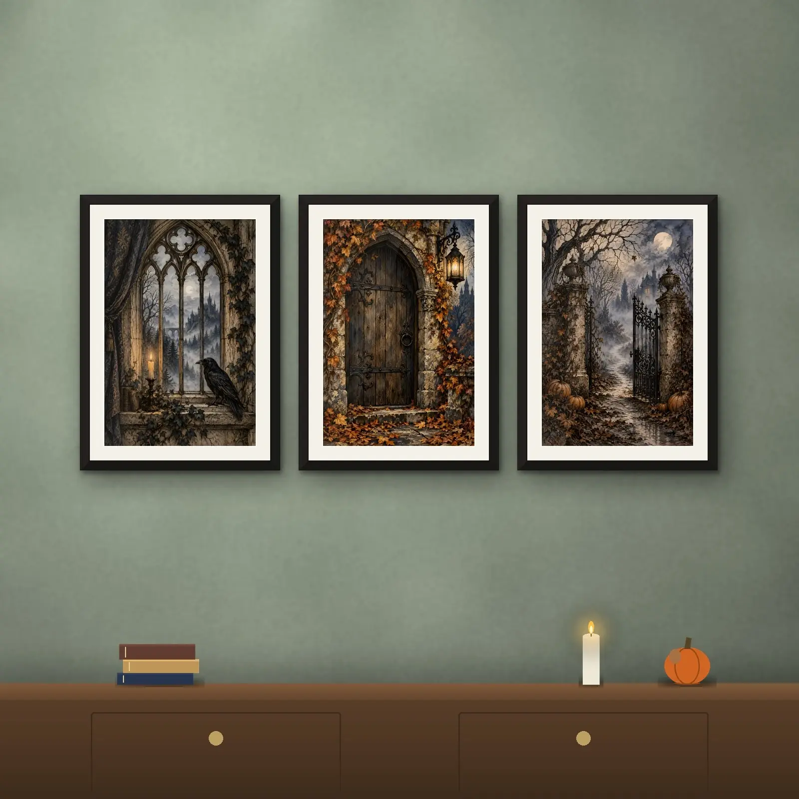 Gothic Windows and Doors Print Set of 3, Printable Vintage Haunted Architecture Art preview
