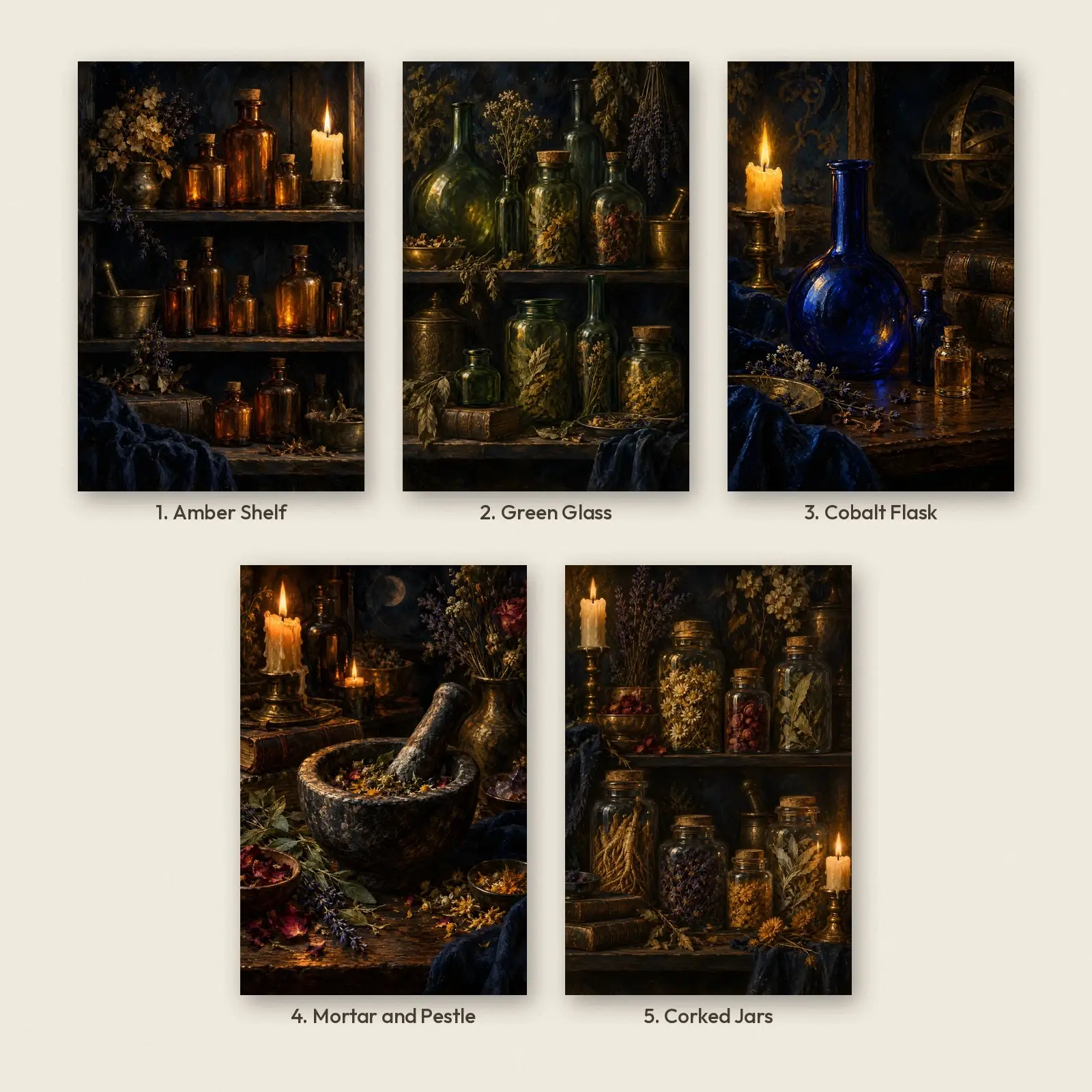 Antique Potion Bottle Print Set of 5, Printable Apothecary Shelf Gallery Wall Art, preview 2 of 4