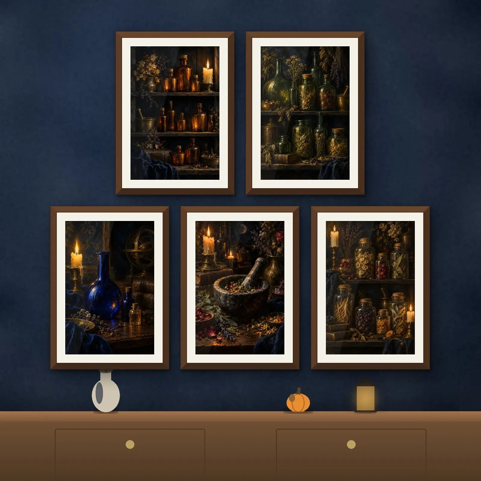 Antique Potion Bottle Print Set of 5, Printable Apothecary Shelf Gallery Wall Art, preview 1 of 4