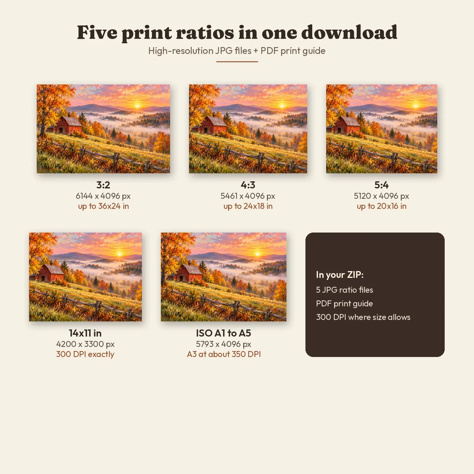 Red Barn on Misty Hills at Sunrise Landscape Printable Art, Rural Fall Painting, preview 3 of 4