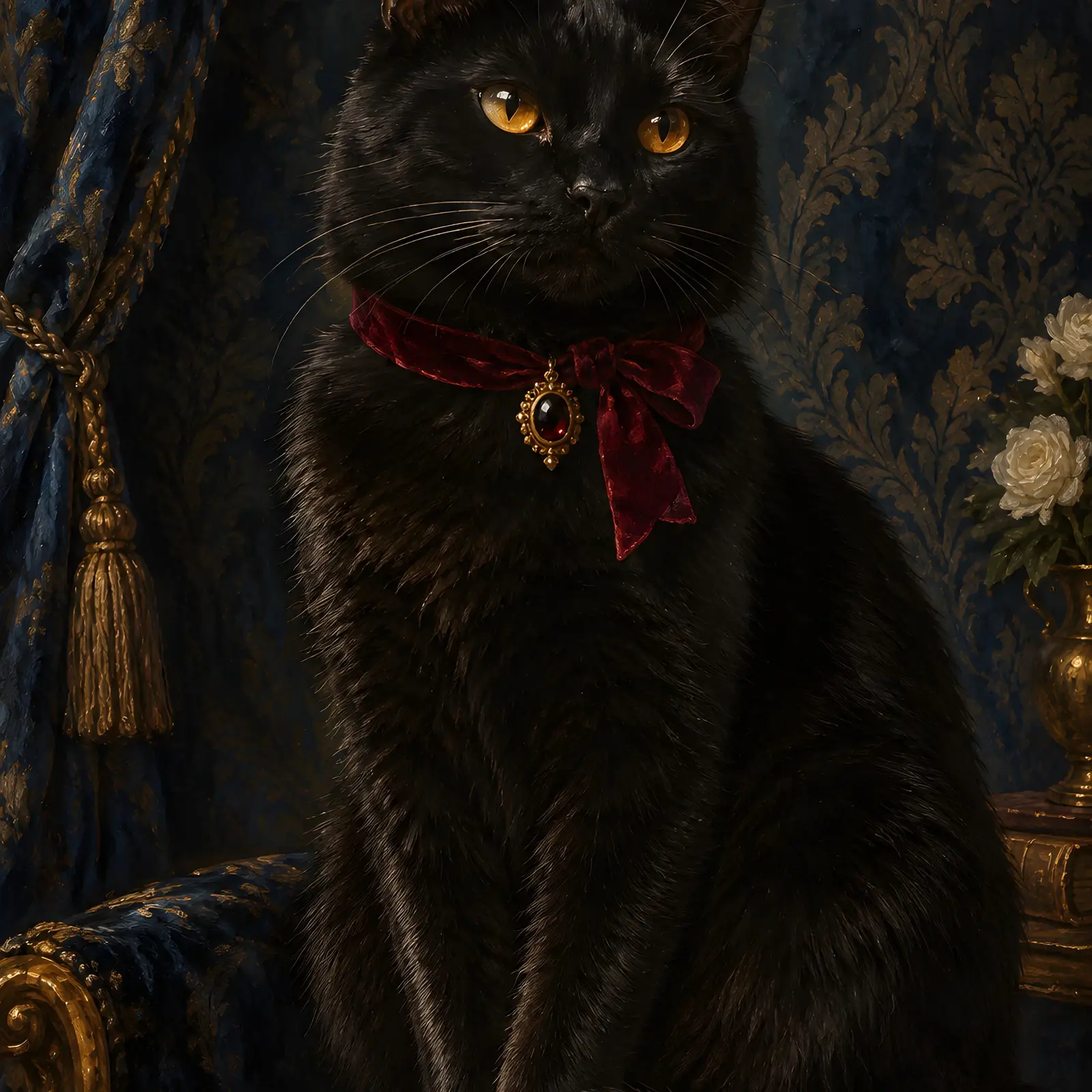 Black Cat Portrait with Amber Eyes Vintage Victorian Printable Wall Art preview
