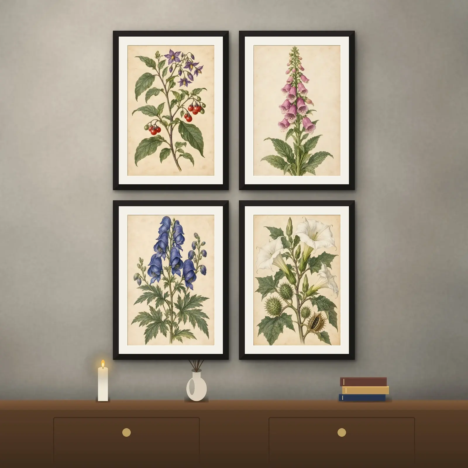 Witch's Garden Botanical Set of 4, Printable Nightshade Foxglove Datura Wall Art preview