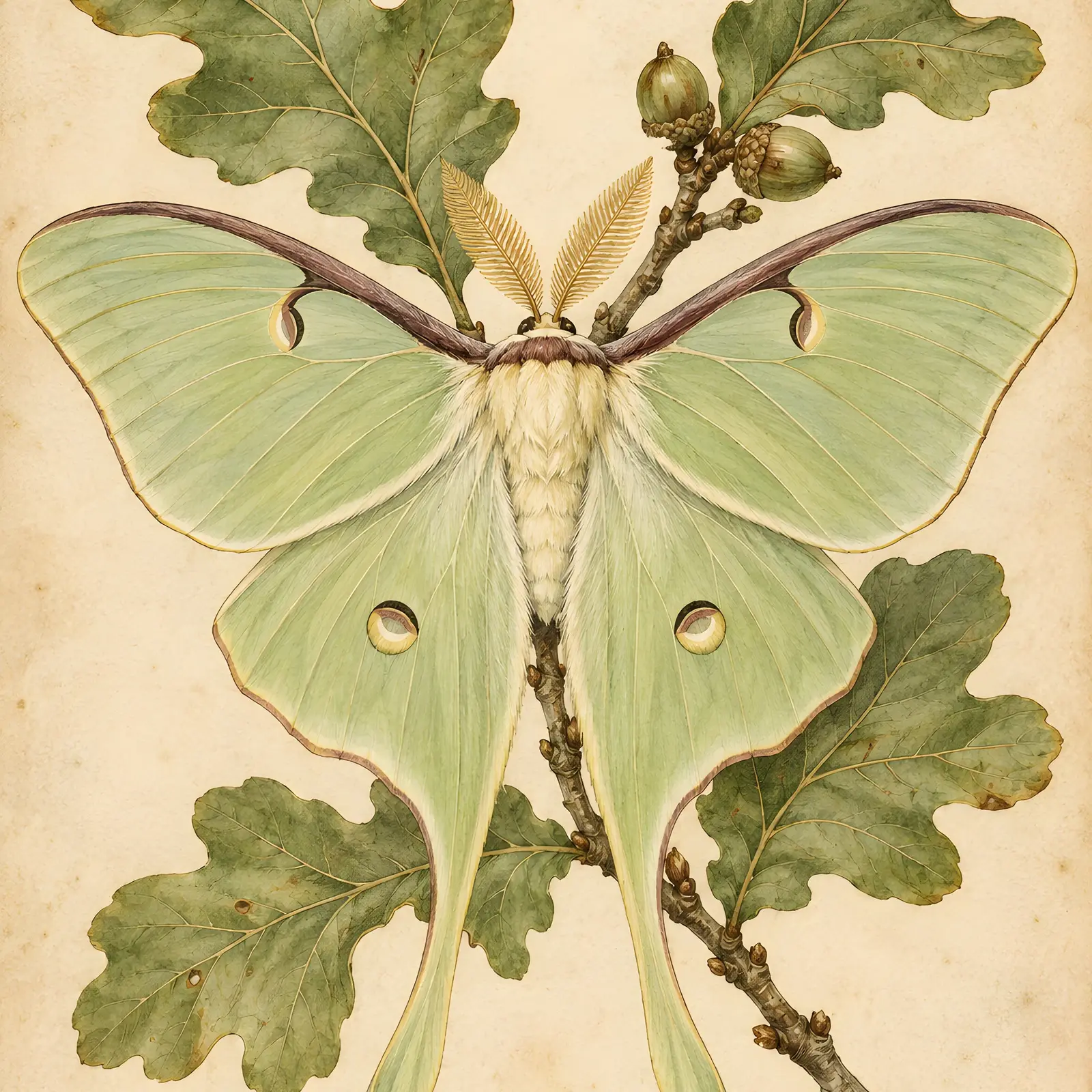 Luna Moth Specimen Printable Wall Art, Vintage Entomology Print in Pale Green preview