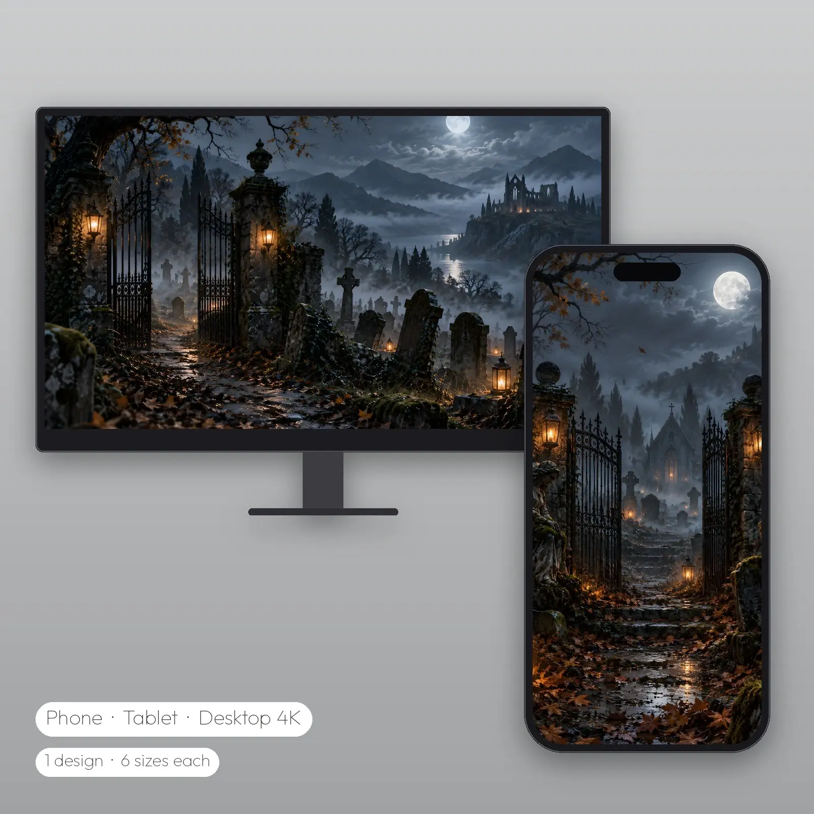 Graveyard Gate in the Fog Wallpaper – Phone, Tablet and Desktop 4K JPG preview