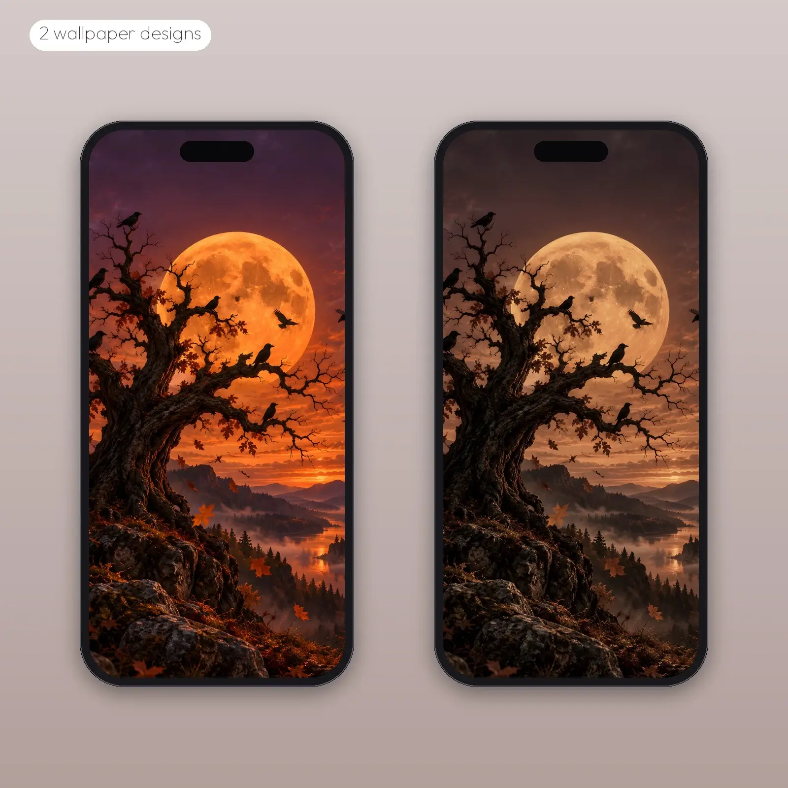 Crows on the Orange Moon – 2 Designs, Phone Tablet Desktop 4K, preview 2 of 4