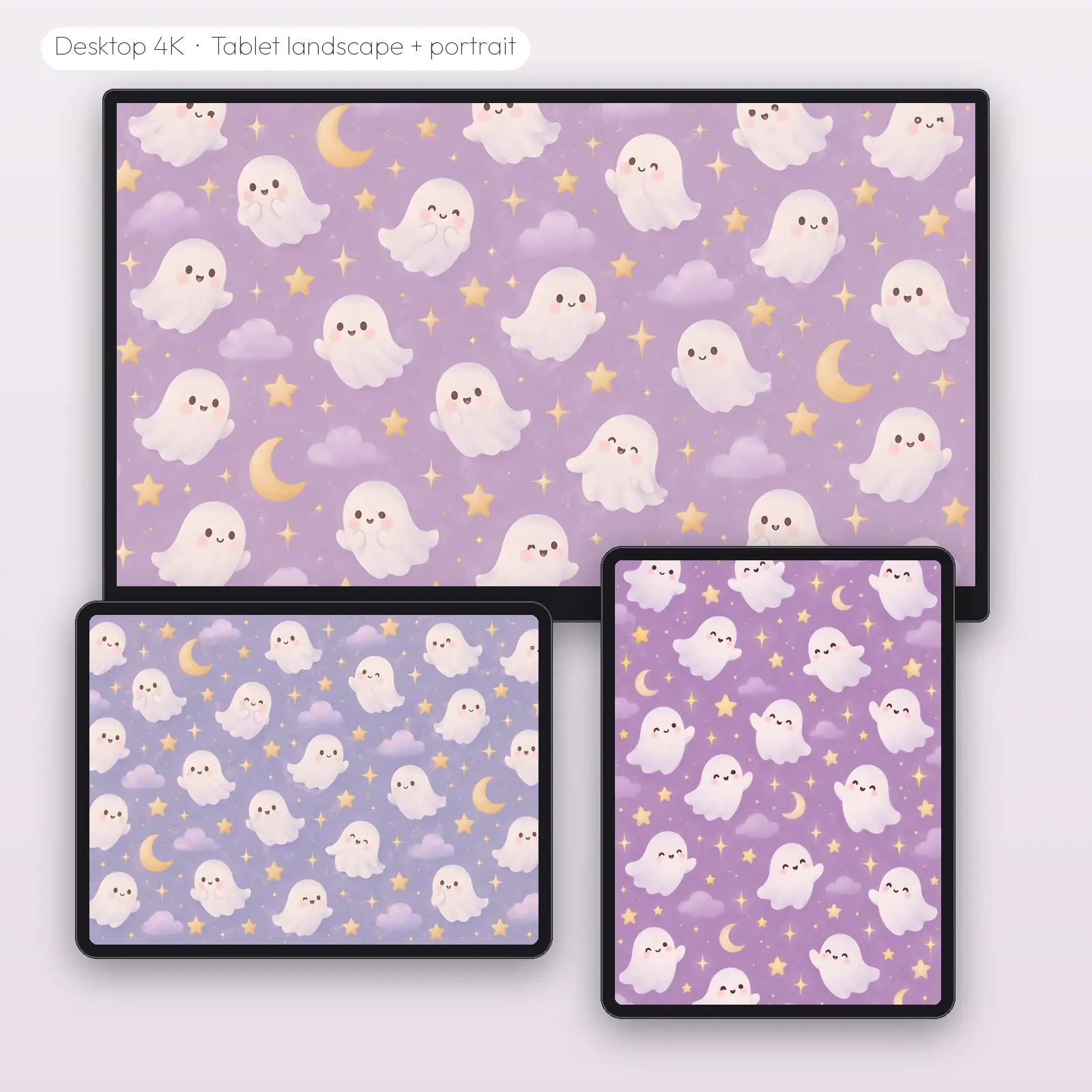 Lavender Starry Ghosts – 3 Designs, Phone Tablet Desktop 4K, preview 3 of 3