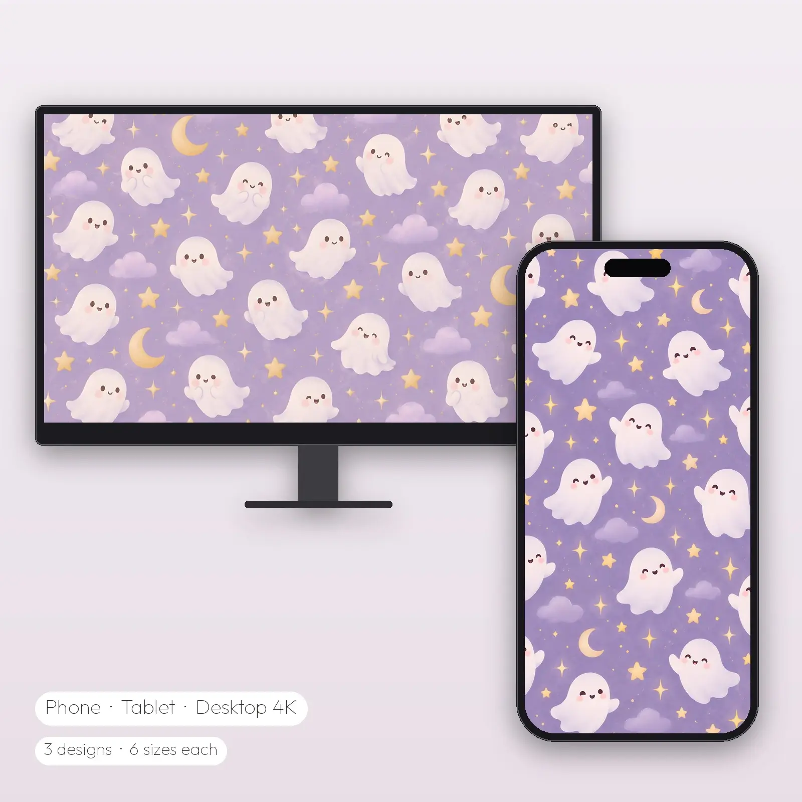 Lavender Starry Ghosts – 3 Designs, Phone Tablet Desktop 4K preview