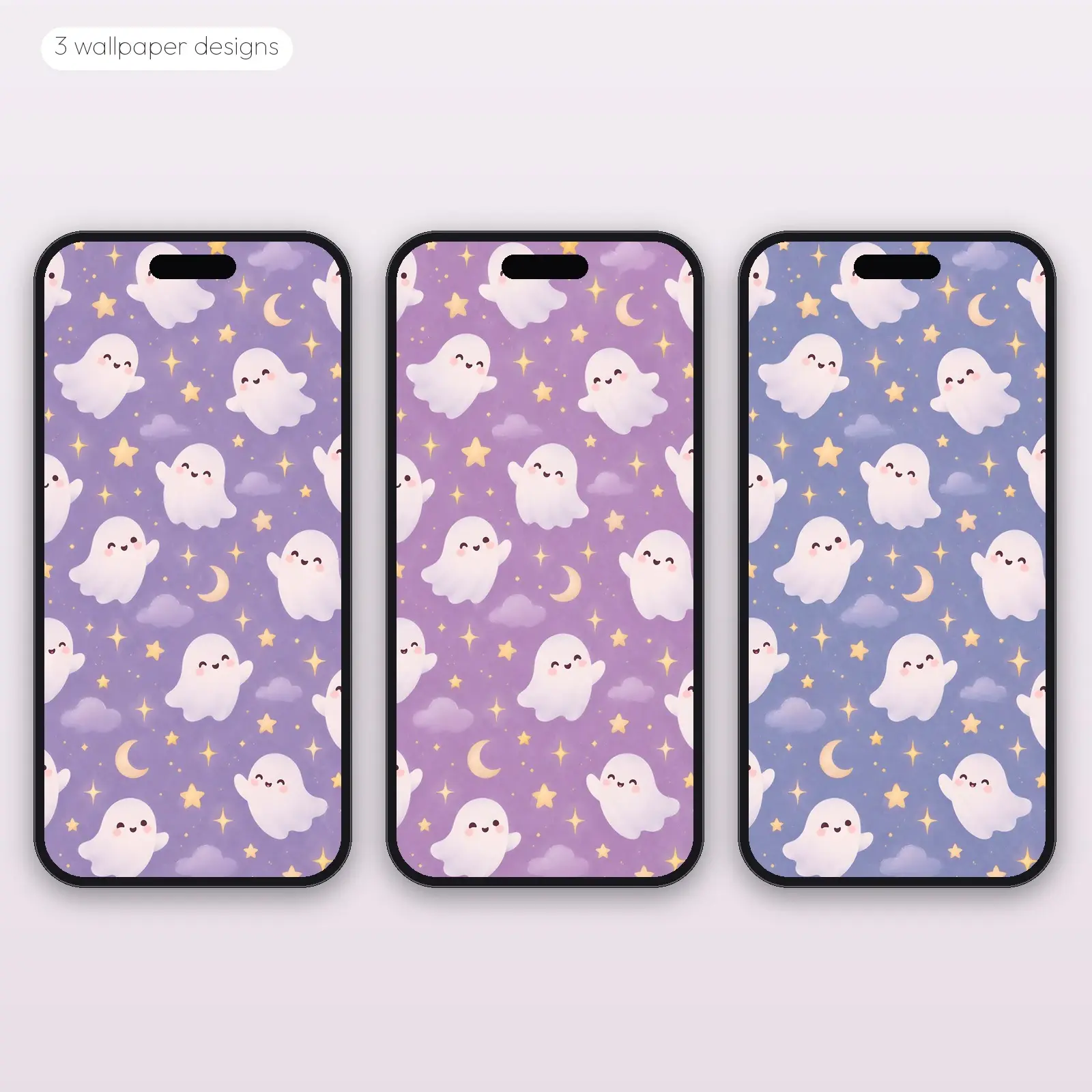 Lavender Starry Ghosts – 3 Designs, Phone Tablet Desktop 4K, preview 2 of 3